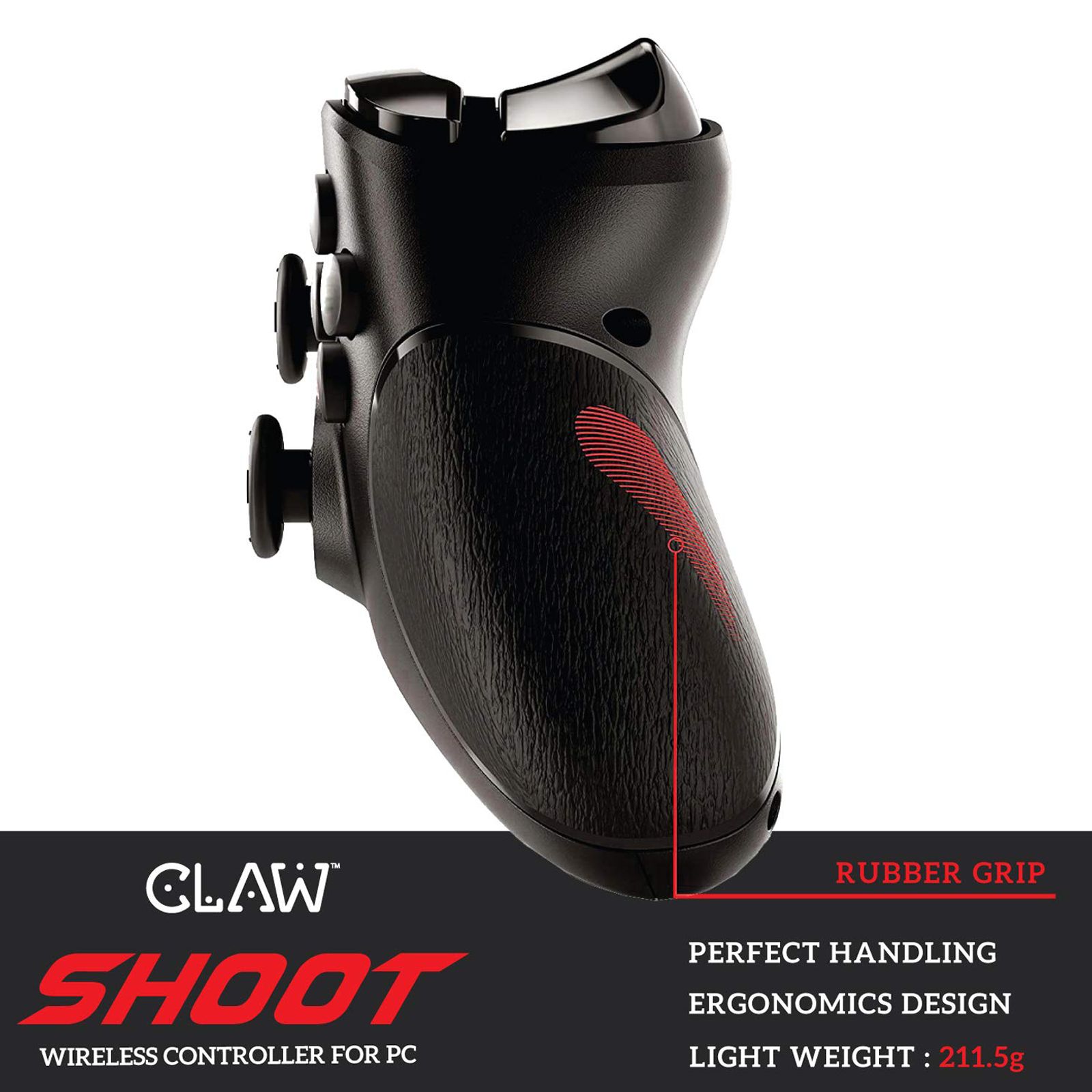 Claw Shoot Wireless Controller for PC (Rubberized Textured Grip, Black) Claw Shoot Wireless Controller for PC (Rubberized Textured Grip, Black)_5