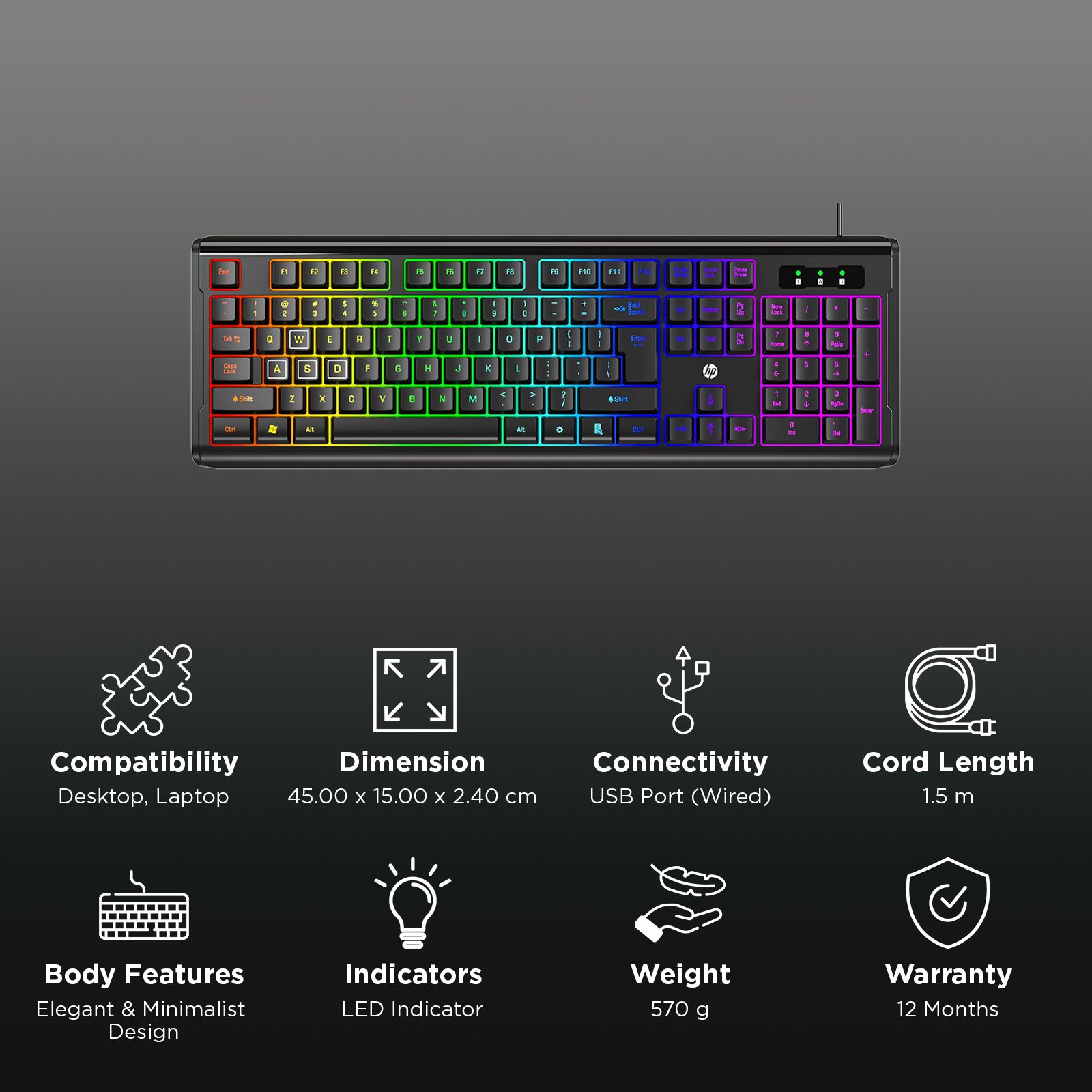 HP K280 Wired Gaming Keyboard with 3-Zone RGB Backlit (Spill Resistanc, Black)_2