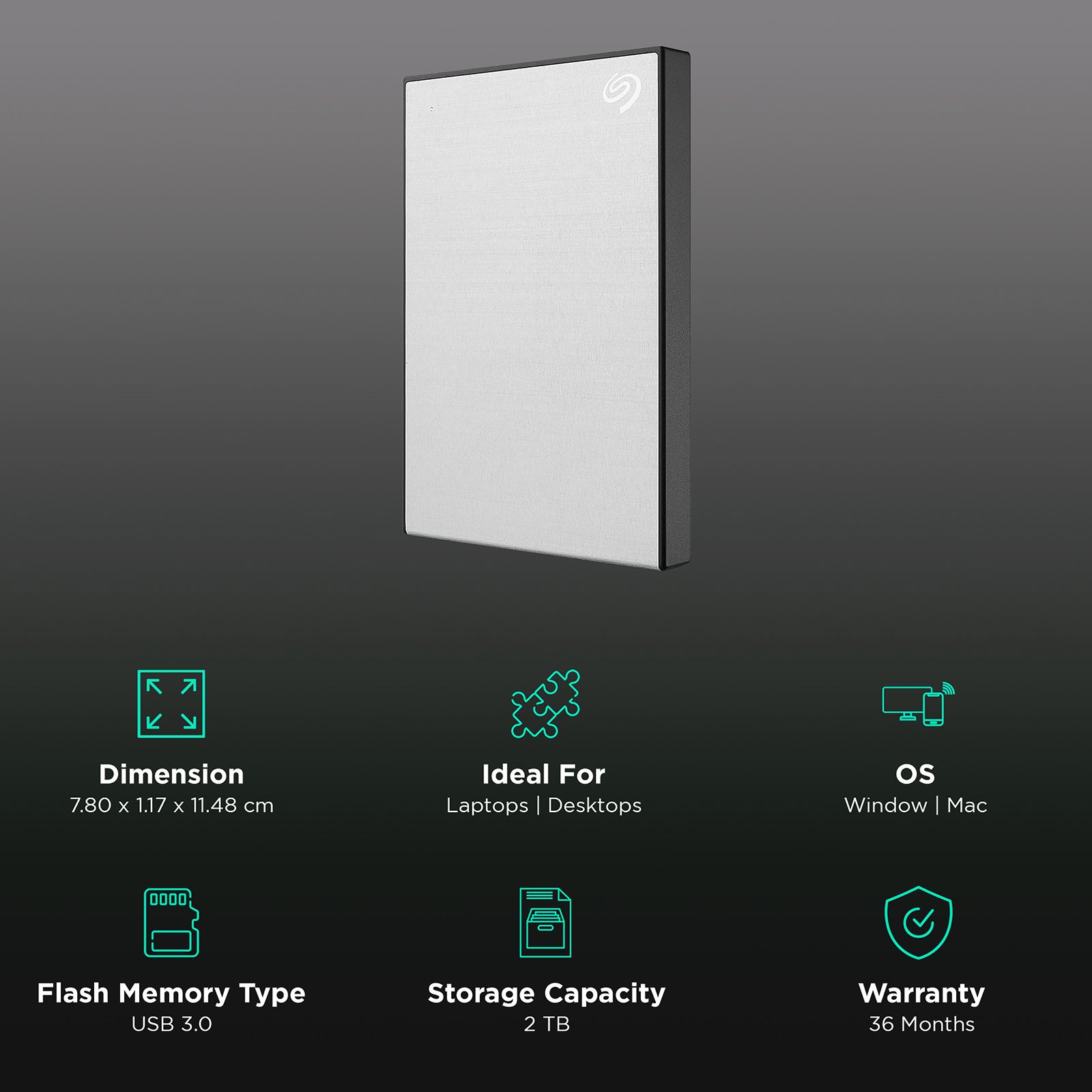 SEAGATE One Touch 2TB USB (3.0) Portable Hard Disk Drive (Rescue Data Recovery Services, Silver)_3