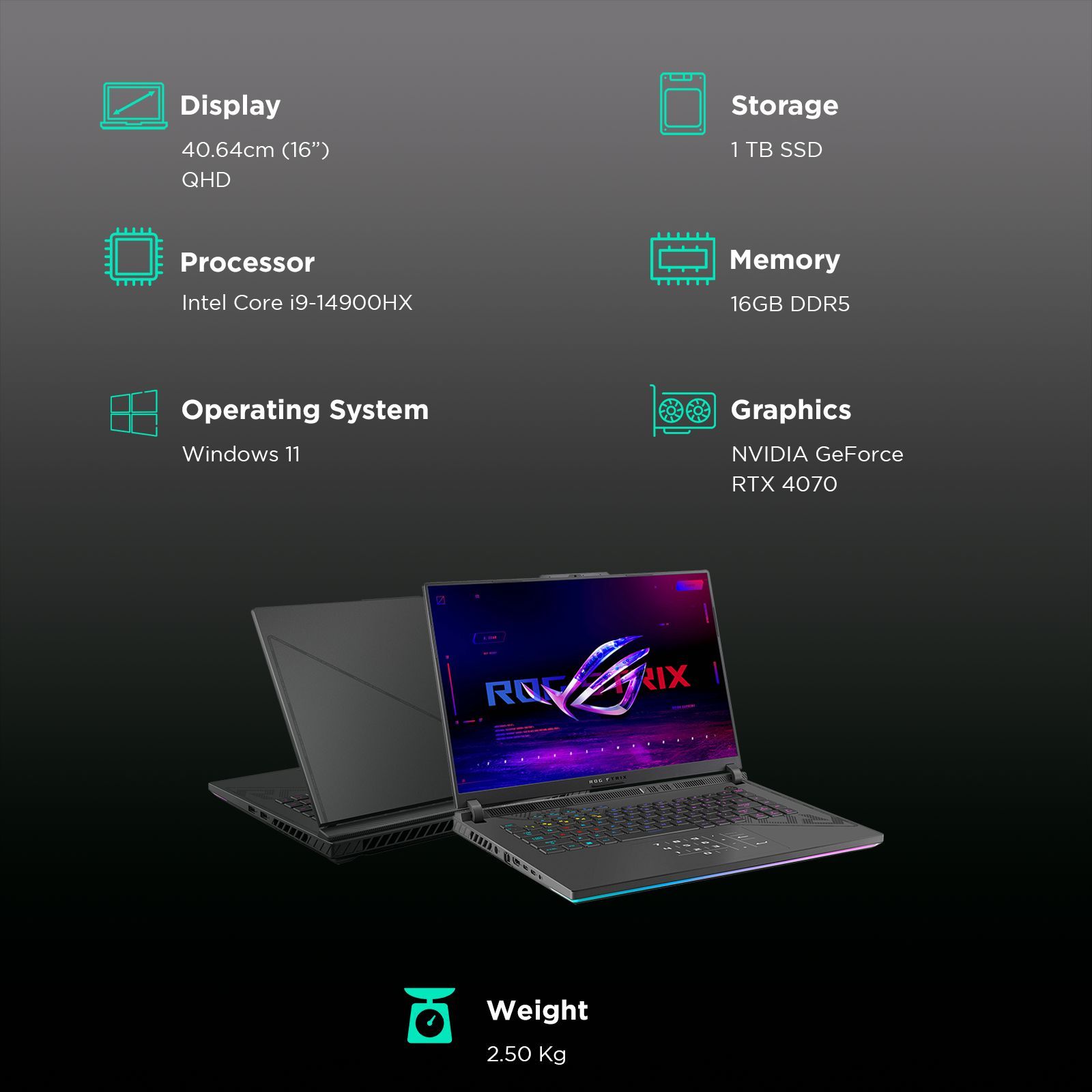 ASUS ROG Strix G16 G614JIR-N4062WS Intel Core i9 14th Gen Gaming Laptop (16GB, 1TB SSD, Windows 11 Home, 8GB Graphics, 16 inch 240 Hz WQXGA IPS Display, NVIDIA GeForce RTX 4070, MS Office Home and Student 2021, Eclipse Gray, 2.5 KG)_3