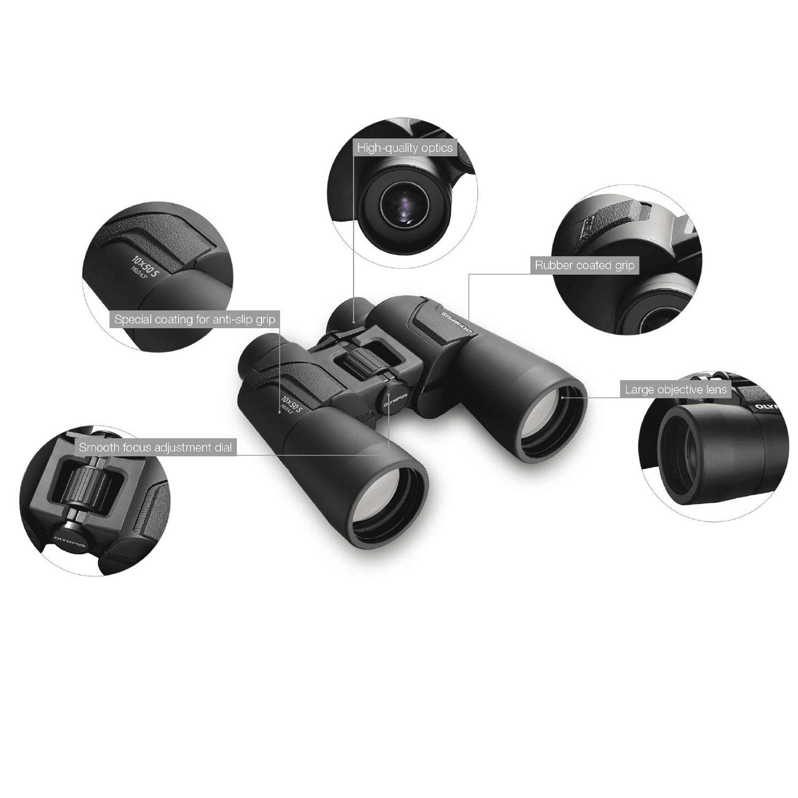 OLYMPUS 10 x 50 mm Porro Prism Optical Binoculars (Bright and Wider Field of View, 10X50 S, Black)_2
