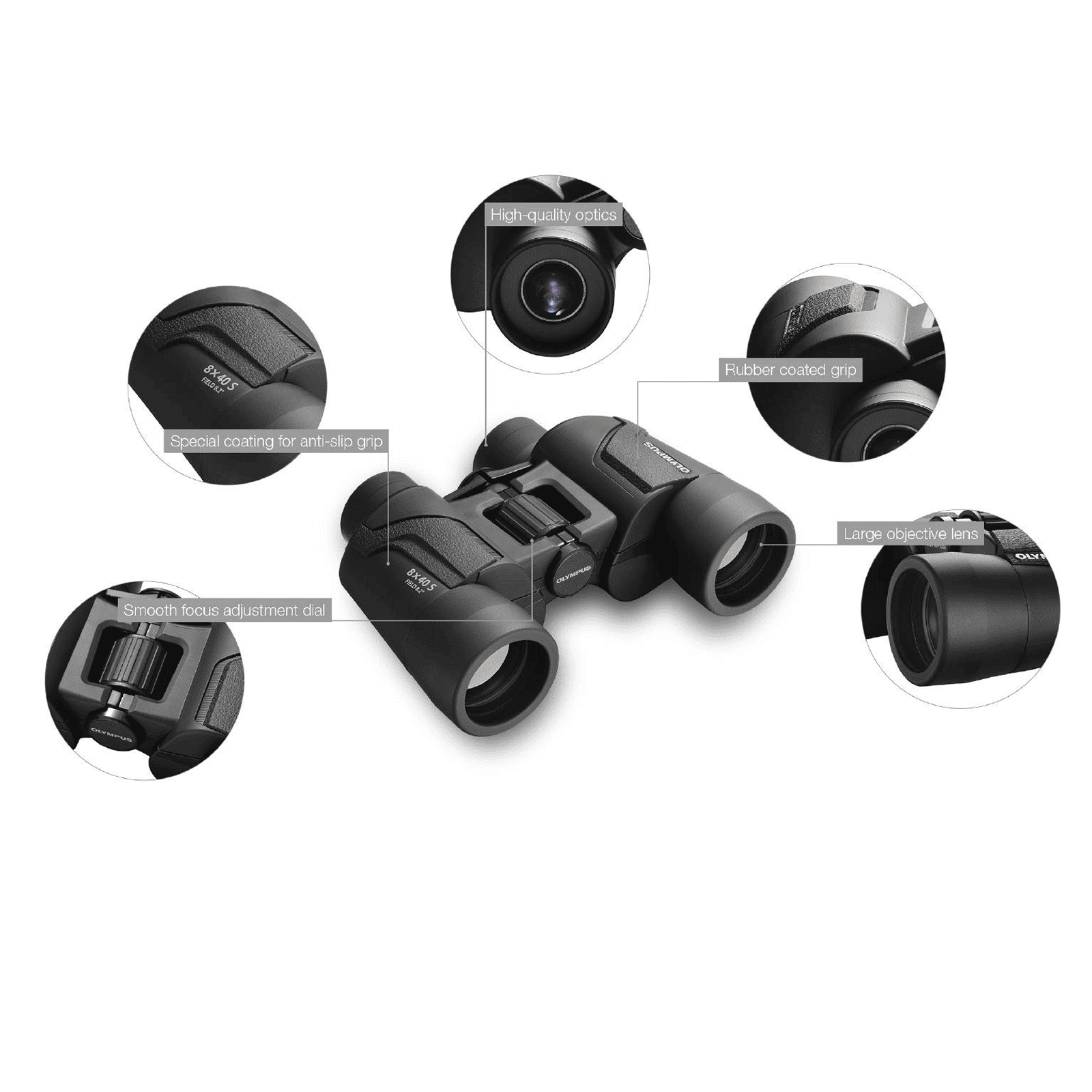 OLYMPUS 8 x 40 mm Porro Prism Optical Binoculars (Bright and Wider Field of View, 8X40S, Black)_3