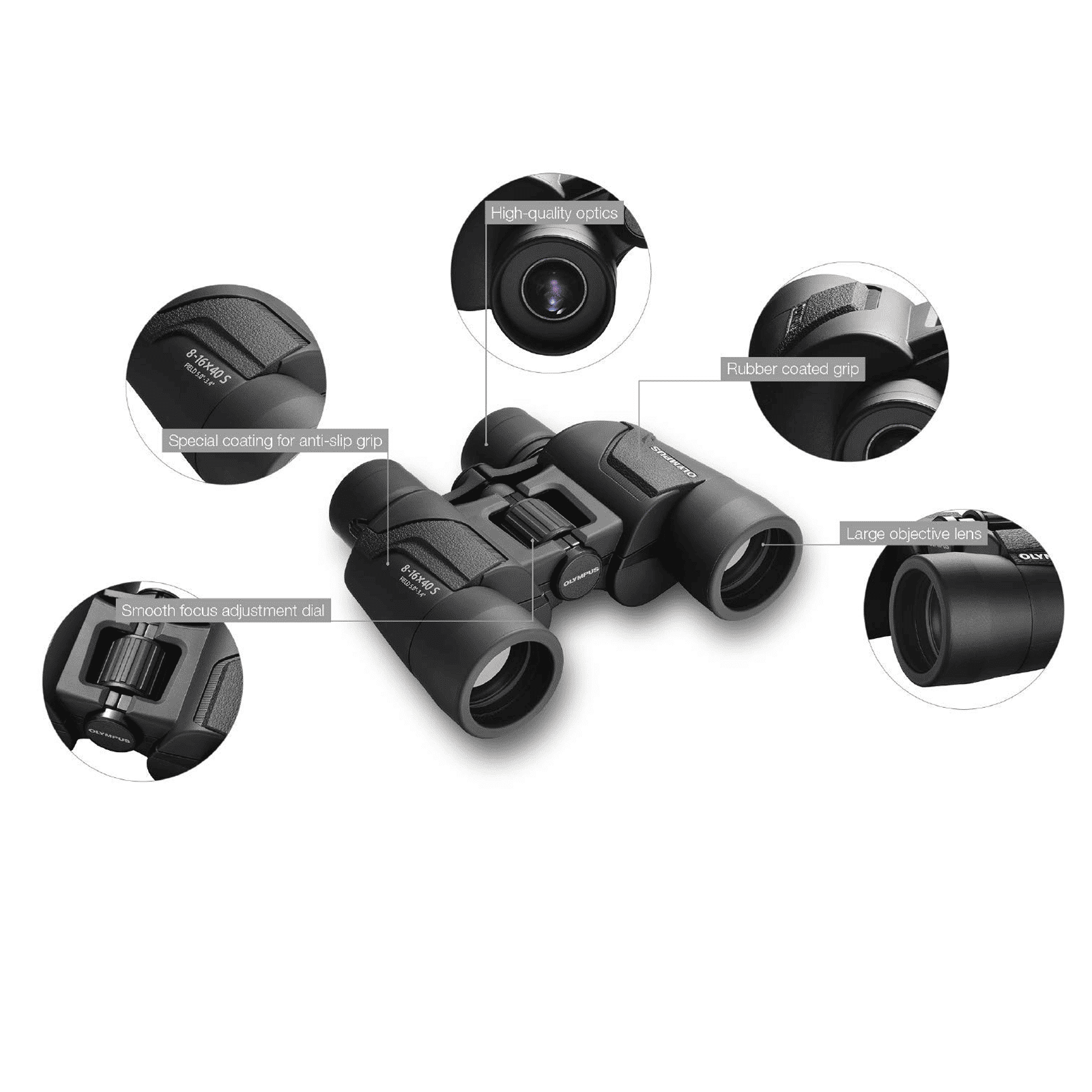 OLYMPUS 8 x 40 mm Porro Prism Optical Binoculars (UV Protection, 8-16X40 S, Black)_2