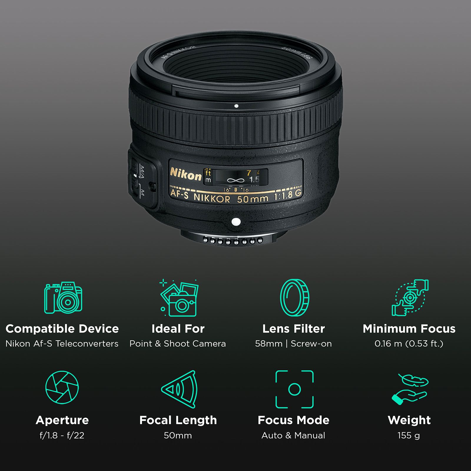 Nikon AF-S NIKKOR 50mm f/1.8 - f/22 Standard Prime Lens for Nikon F Mount (Silent Wave Motor Technology)_3