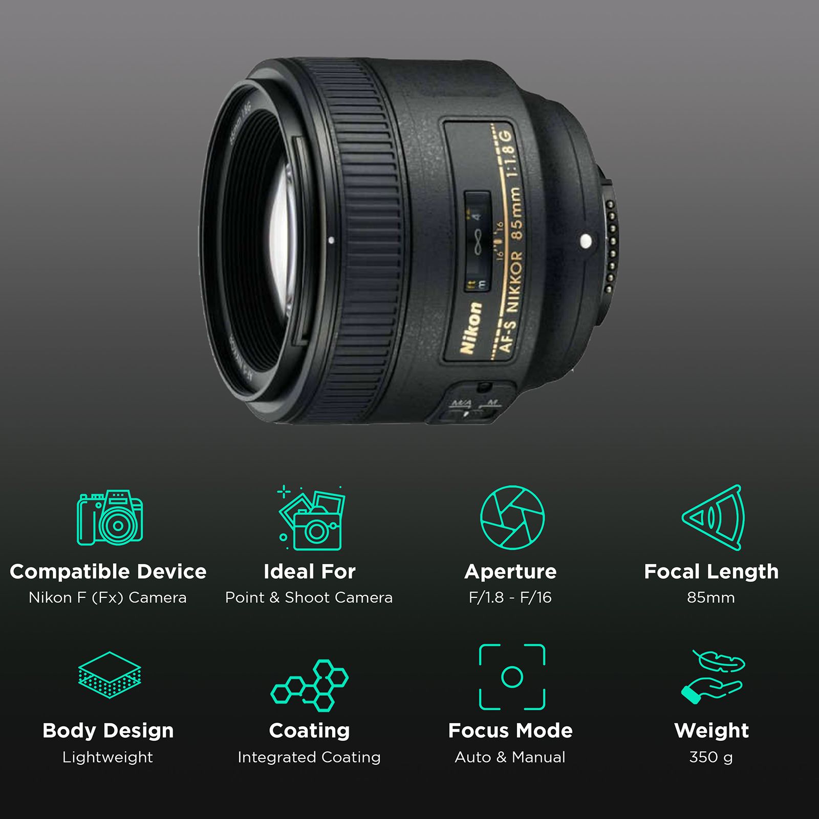Nikon AF-S NIKKOR 85mm f/1.8 - f/16 Telephoto Zoom Lens for Nikon F Mount (Silent Wave Motor) Nikon AF-S NIKKOR 85mm f/1.8 - f/16 Telephoto Zoom Lens for Nikon F Mount (Silent Wave Motor)_3
