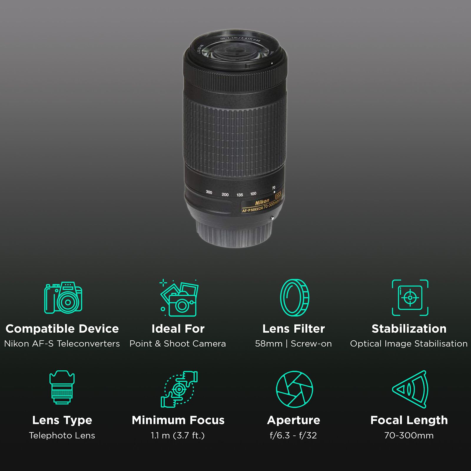 Nikon AF-P DX NIKKOR 70-300mm f/4.5 - f/6.3 Telephoto Zoom Lens for Nikon F Mount (Quiet Autofocus Pulse Motor) Nikon AF-P DX NIKKOR 70-300mm f/4.5 - f/6.3 Telephoto Zoom Lens for Nikon F Mount (Quiet Autofocus Pulse Motor)_3