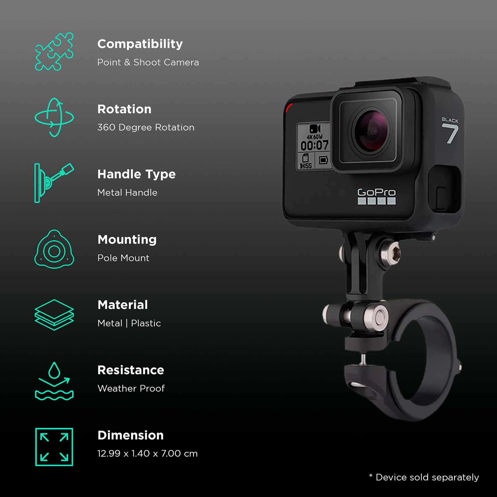 GoPro Pole Mount for Camera (360 Degree Rotation, Black)_2