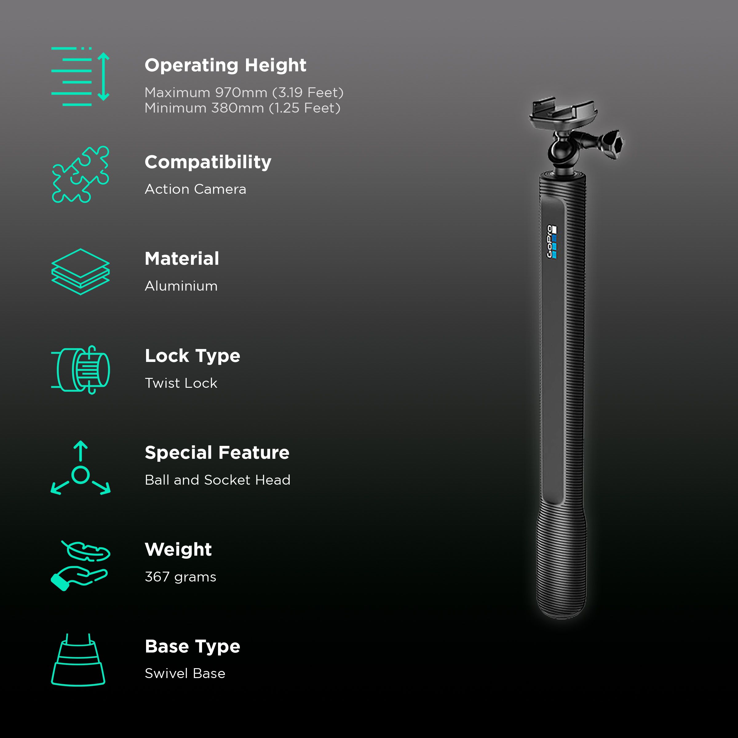 GoPro El Grande 97cm Adjustable Monopod for Camera (360 Degree Flexible, Black)_2