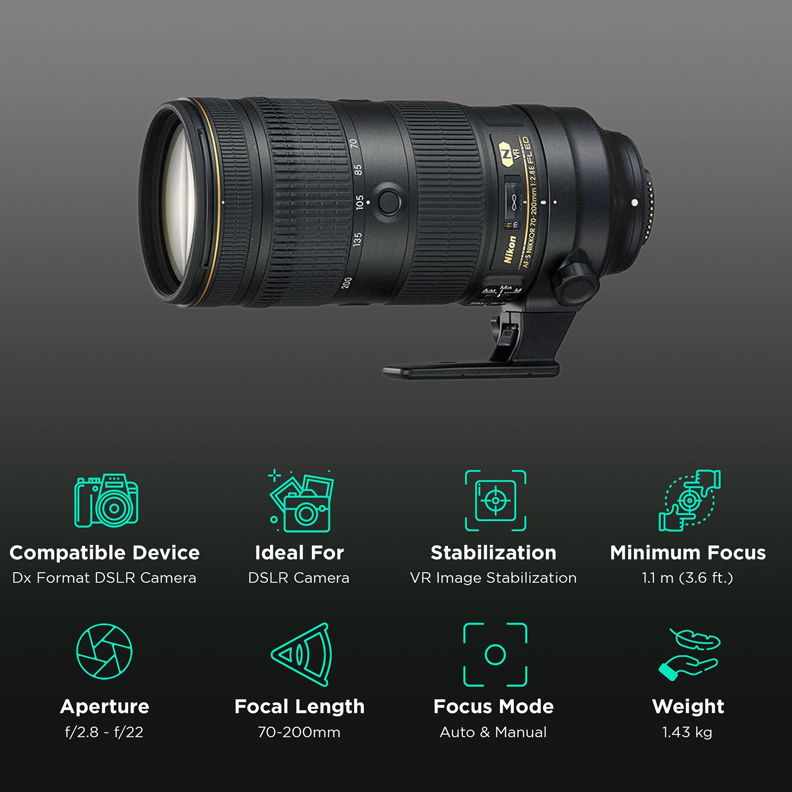 Nikon AF-S NIKKOR 70-200mm f/2.8 - f/22 Telephoto Zoom Lens for Nikon F Mount (Silent Wave Motor Technology) Nikon AF-S NIKKOR 70-200mm f/2.8 - f/22 Telephoto Zoom Lens for Nikon F Mount (Silent Wave Motor Technology)_3