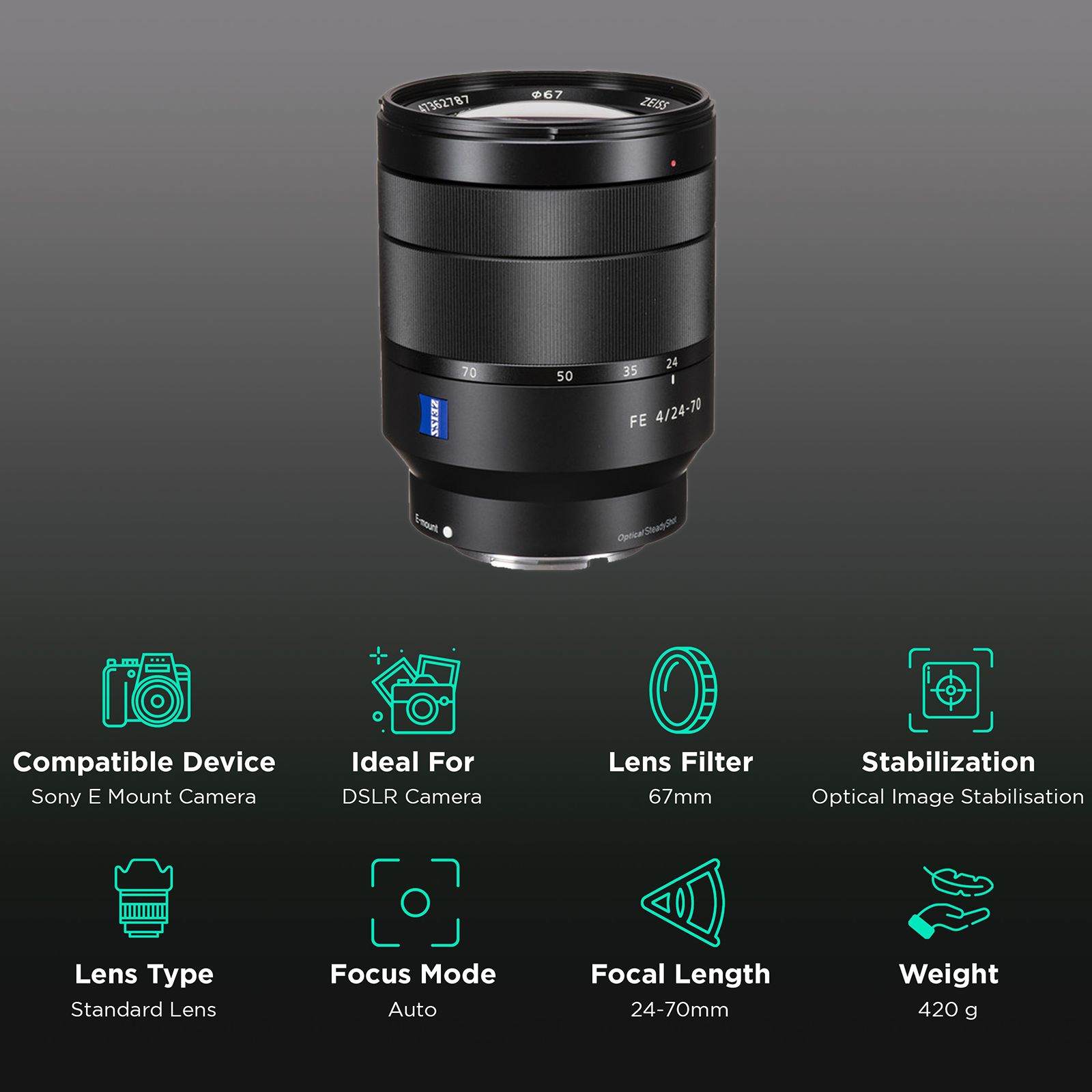 SONY Vario-Tessar T FE 24-70mm f/4 - f/22 Standard Zoom Lens for SONY E Mount (Dust & Moisture Resistant) SONY Vario-Tessar T FE 24-70mm f/4 - f/22 Standard Zoom Lens for SONY E Mount (Dust & Moisture Resistant)_3
