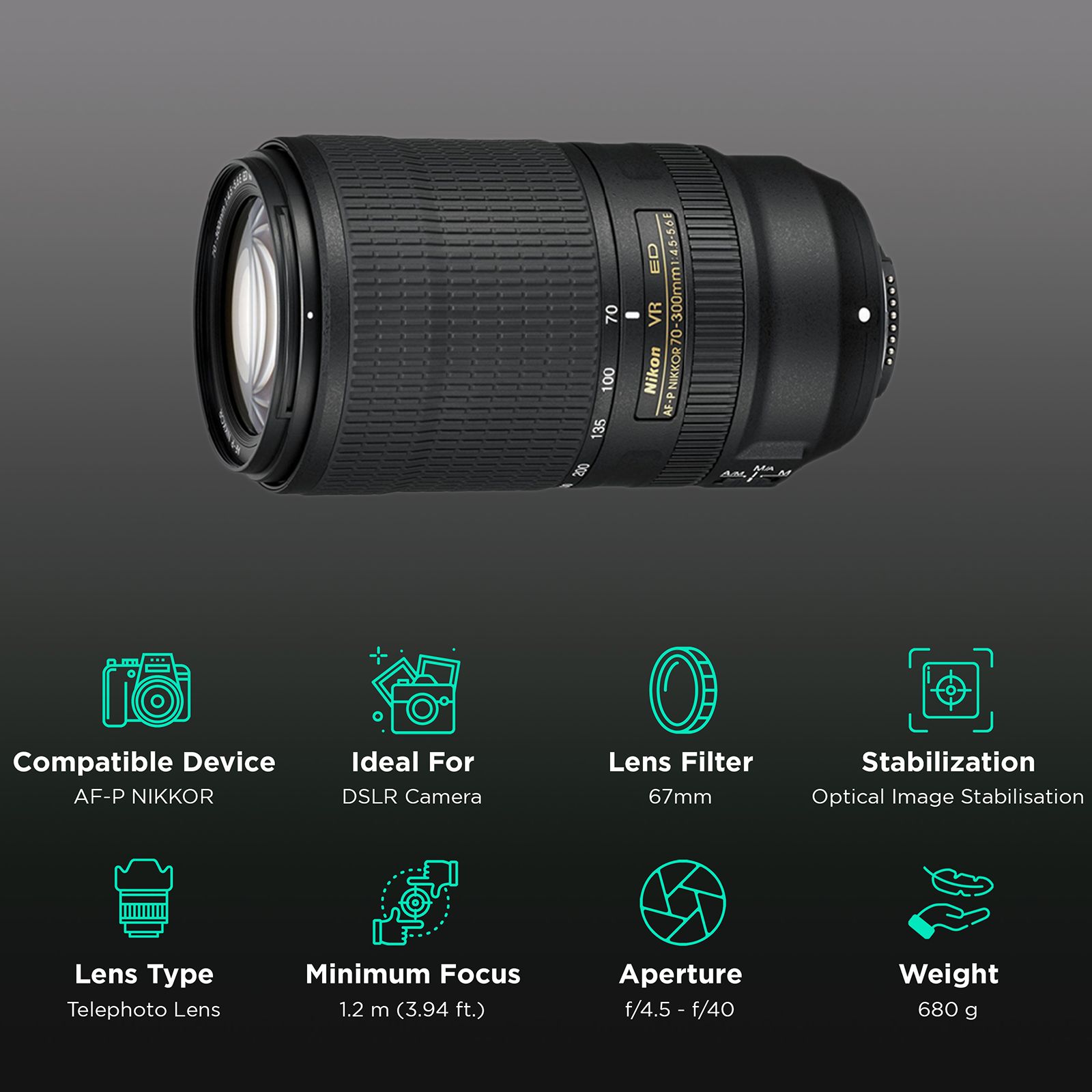 Nikon AF-P NIKKOR 70-300mm f/4.5 - f/5.6 Telephoto Zoom Lens for Nikon F Mount (Near Silent Stepping Motor) Nikon AF-P NIKKOR 70-300mm f/4.5 - f/5.6 Telephoto Zoom Lens for Nikon F Mount (Near Silent Stepping Motor)_3