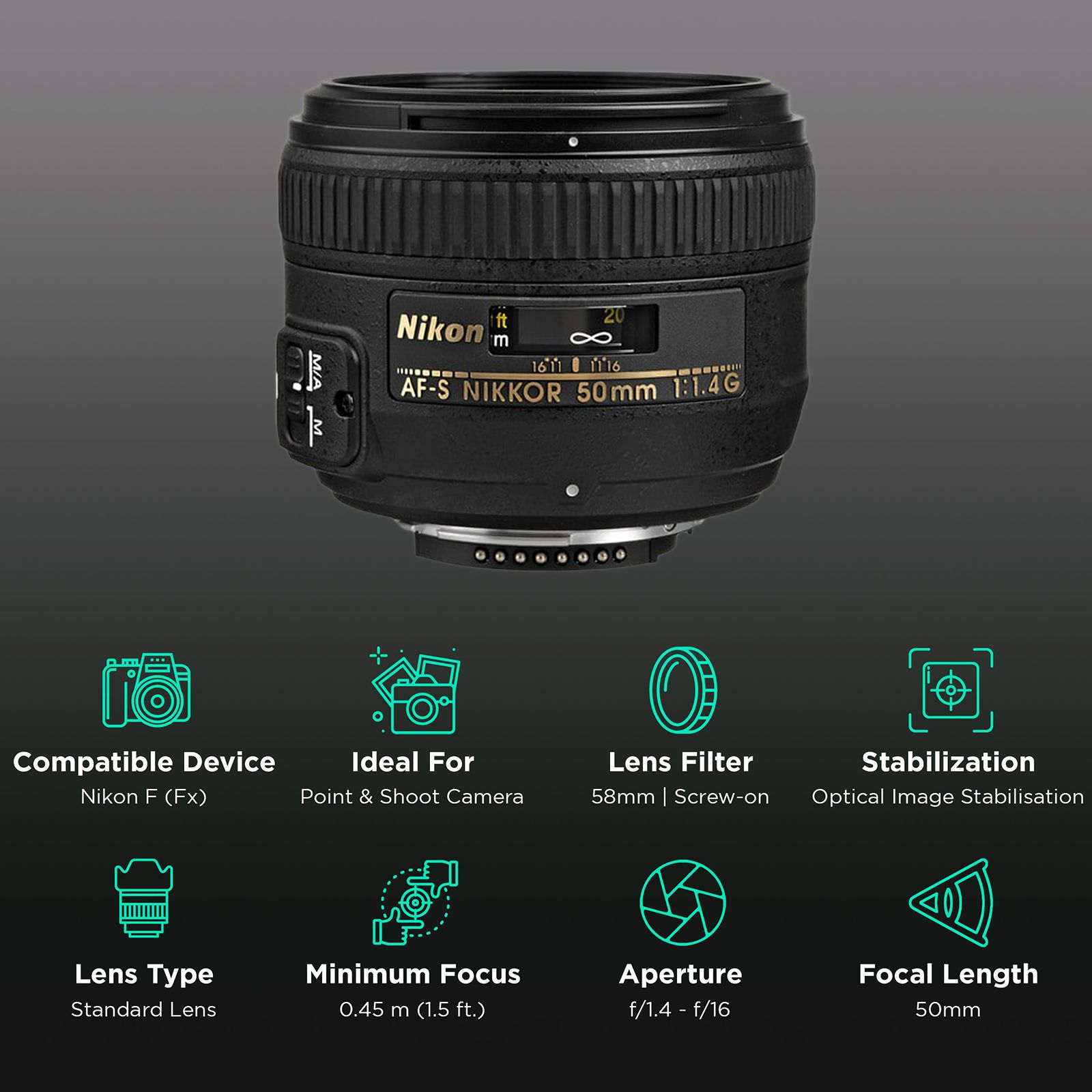 Nikon AF-S NIKKOR 50mm f/1.4 - f/16 Standard Prime Lens for Nikon F Mount (Silent Wave Motor)_3