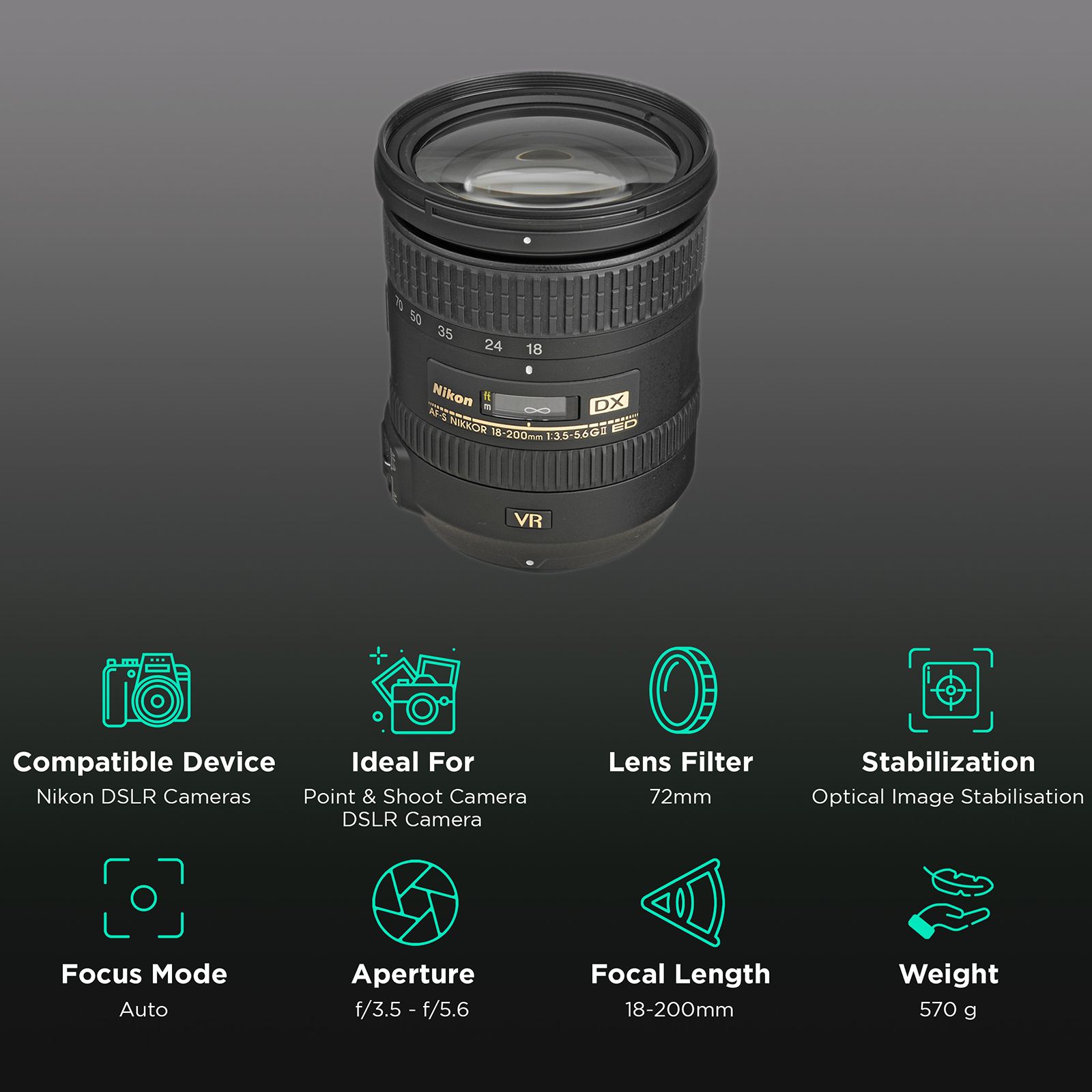Nikon AF-S DX NIKKOR 18-200mm f/3.5 - f/5.6 Telephoto Zoom Lens for Nikon F Mount (VR II Image Stabilization) Nikon AF-S DX NIKKOR 18-200mm f/3.5 - f/5.6 Telephoto Zoom Lens for Nikon F Mount (VR II Image Stabilization)_3