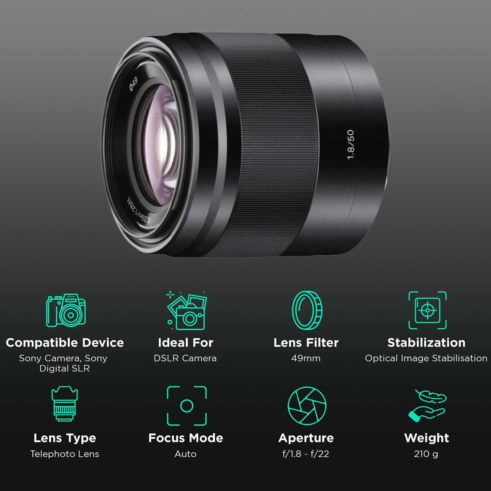 SONY 50mm f/1.8 - f/22 Telephoto Prime Lens for SONY E Mount (Optical SteadyShot Image Stabilisation) SONY 50mm f/1.8 - f/22 Telephoto Prime Lens for SONY E Mount (Optical SteadyShot Image Stabilisation)_3