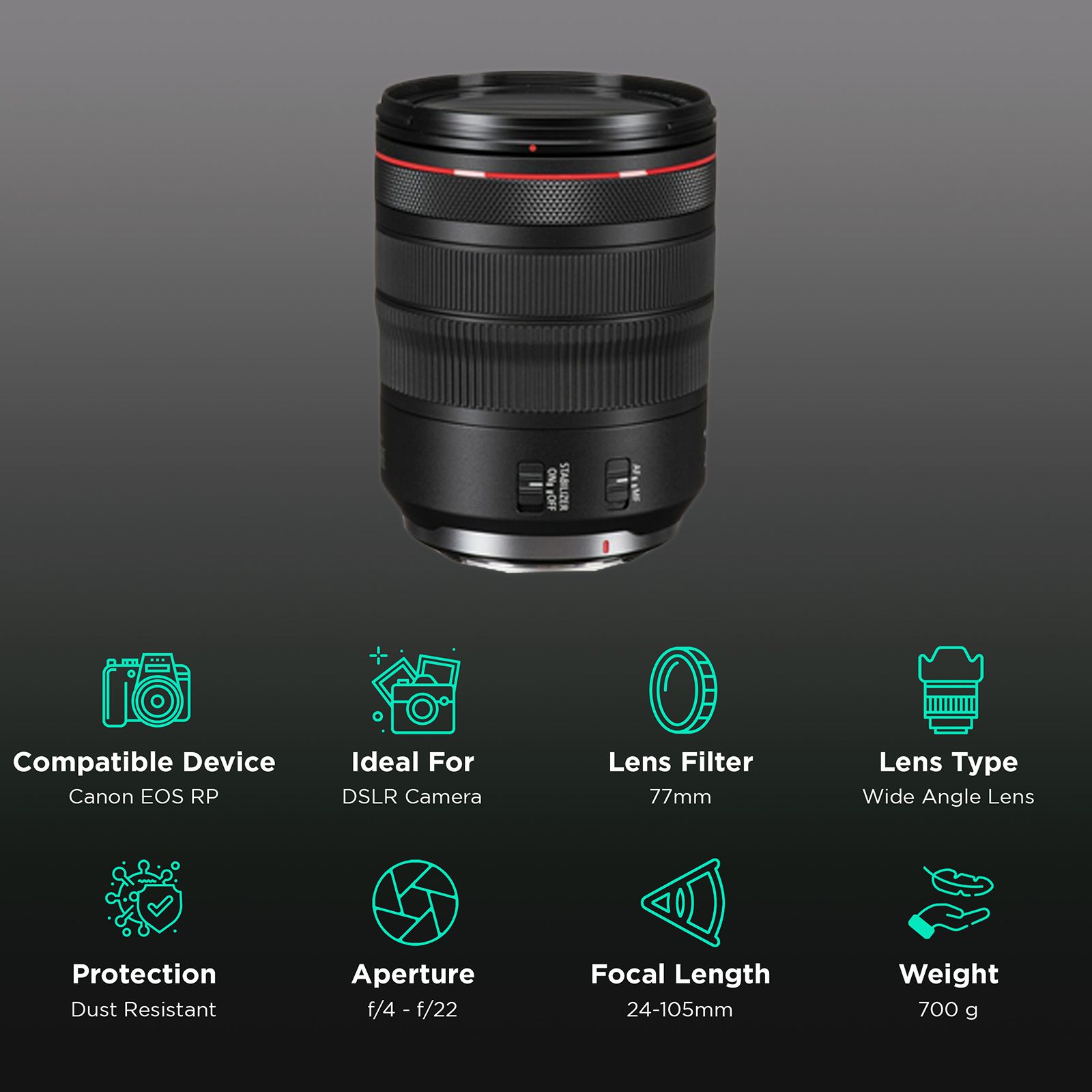 Canon RF 24-105mm f/22 - f/4 Wide-Angle Zoom Lens for Canon RF Mount (Dust & Drip Resistant) Canon RF 24-105mm f/22 - f/4 Wide-Angle Zoom Lens for Canon RF Mount (Dust & Drip Resistant)_3
