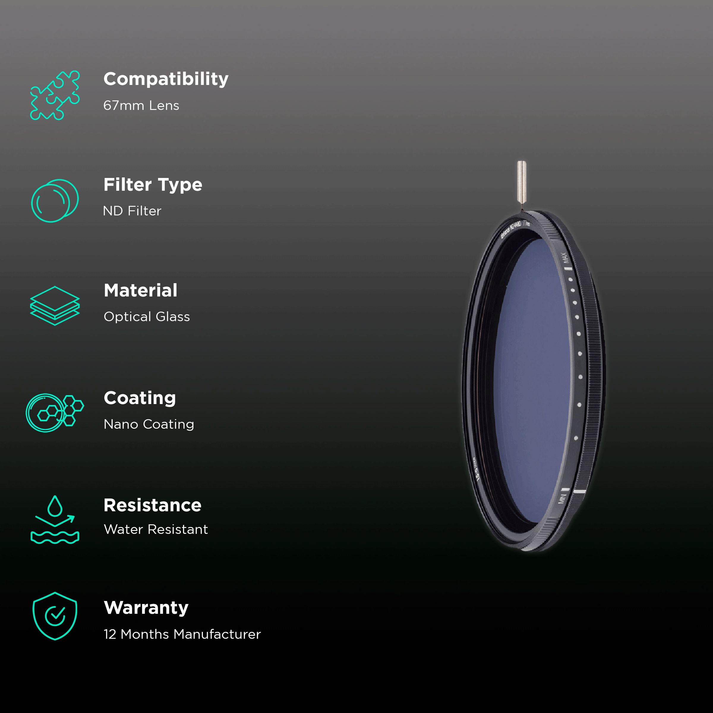 NiSi ND-Vario Pro 67mm Camera Lens Neutral Density Filter (1.5-5/5-9 Stops) NiSi ND-Vario Pro 67mm Camera Lens Neutral Density Filter (1.5-5/5-9 Stops)_2