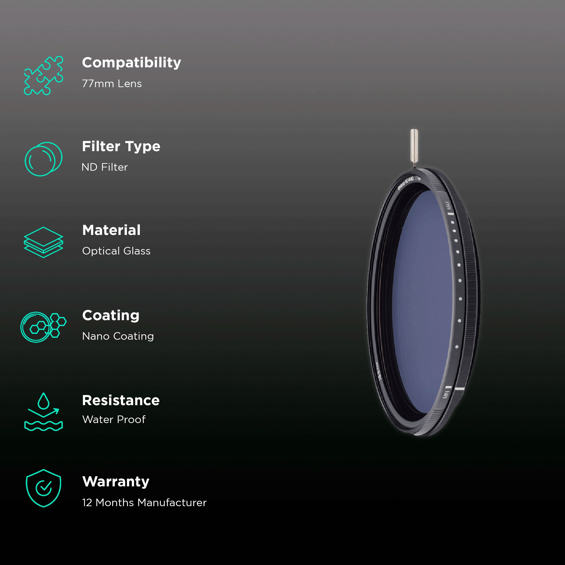 NiSi ND-Vario Pro 77mm Camera Lens Neutral Density Filter (1.5-5/5-9 Stops) NiSi ND-Vario Pro 77mm Camera Lens Neutral Density Filter (1.5-5/5-9 Stops)_2