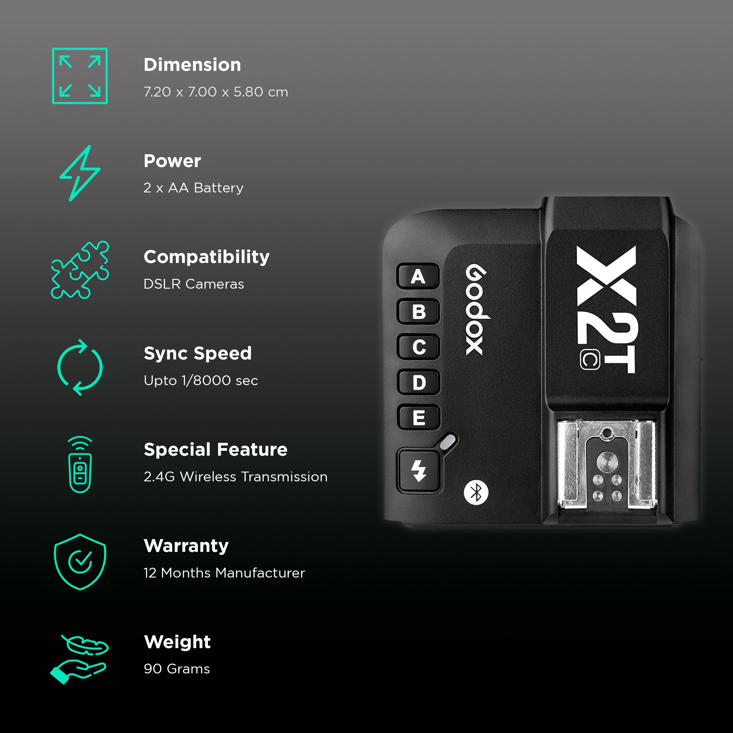 Godox X2T-C Wireless Flash Trigger for Canon EOS Series (Quick Lock Hot Shoe) Godox X2T-C Wireless Flash Trigger for Canon EOS Series (Quick Lock Hot Shoe)_2