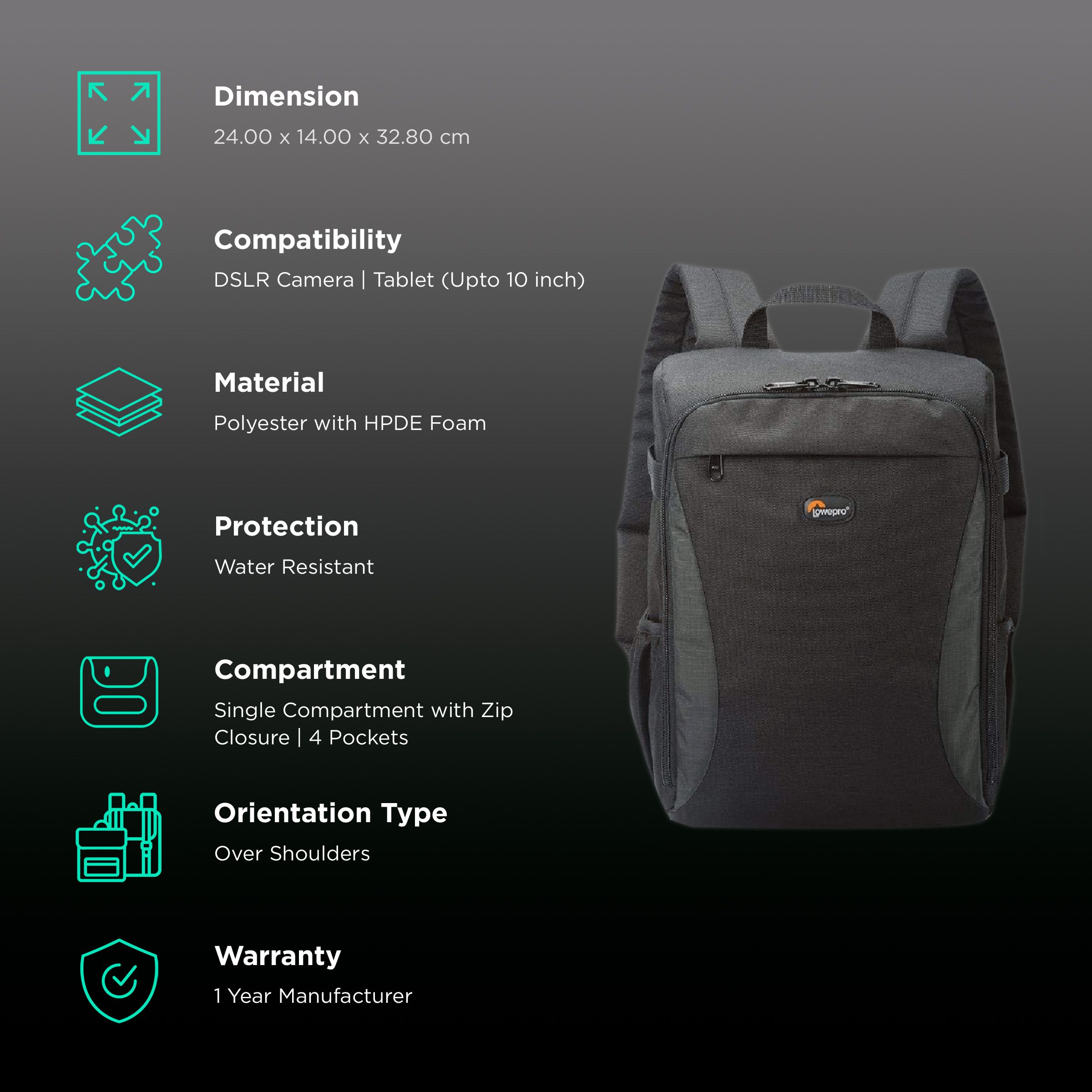Lowepro Format 150 Polyester Camera Backpack For DSLR (LP36625-PWW , Black ) Lowepro Format 150 Polyester Camera Backpack For DSLR (LP36625-PWW , Black )_2