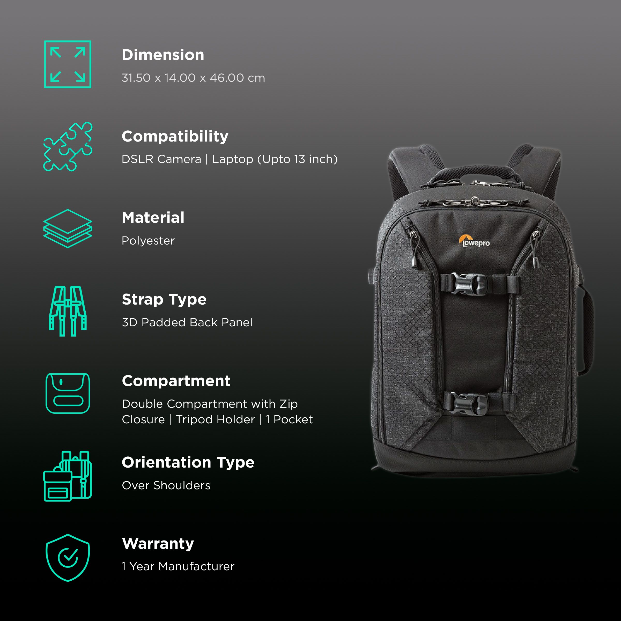 Lowepro Pro Runner BP 350 AW II Backpack Camera Bag for DSLR (Tripod Holder, Black) Lowepro Pro Runner BP 350 AW II Backpack Camera Bag for DSLR (Tripod Holder, Black)_2