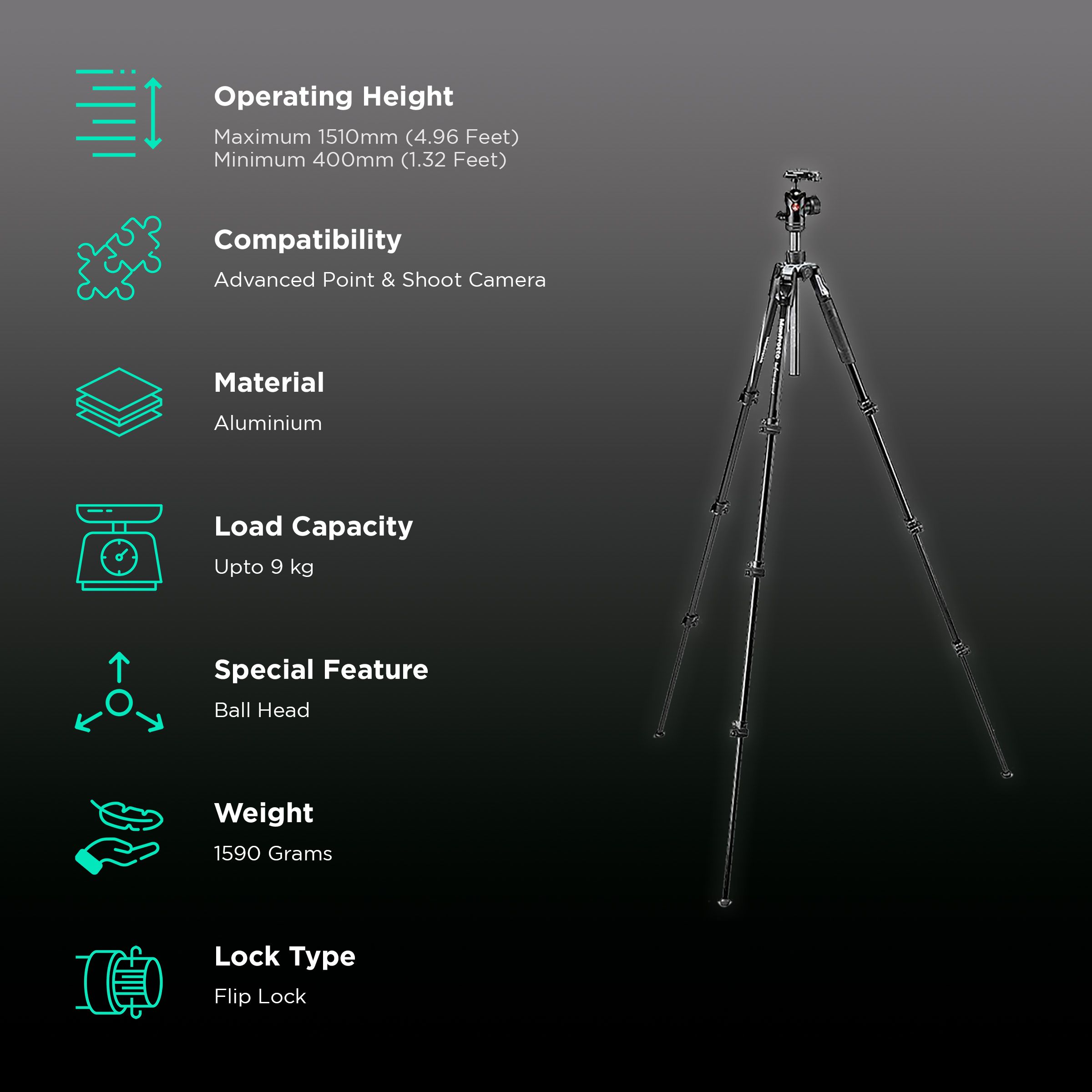 Manfrotto Befree-Advanced 151cm Adjustable Tripod for Camera (360 Degree Panoramic Rotation, Black)_2