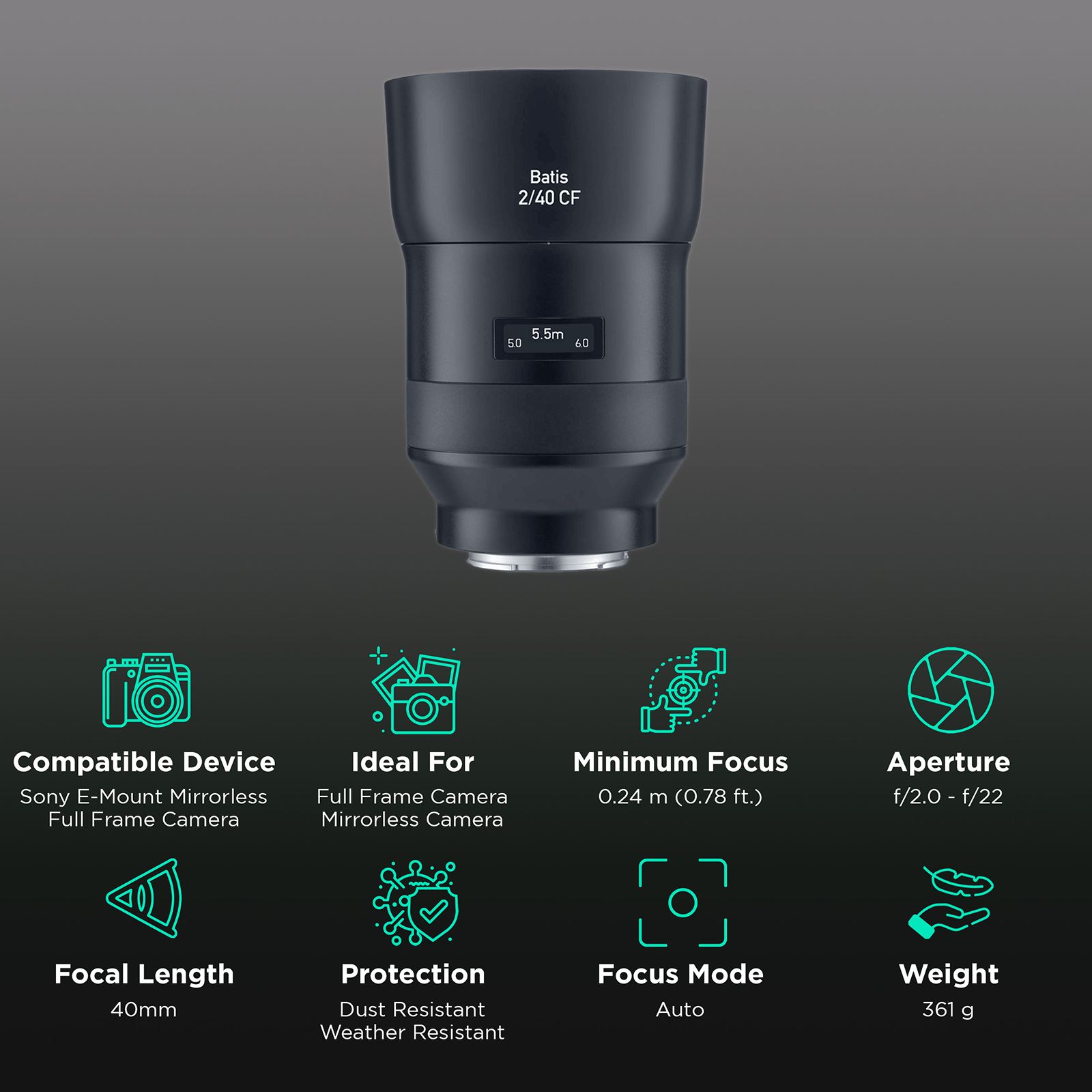 ZEISS Batis 40mm f/2 - f/22 Standard Prime Lens for SONY E Mount (Weather & Dust Sealing) ZEISS Batis 40mm f/2 - f/22 Standard Prime Lens for SONY E Mount (Weather & Dust Sealing)_3