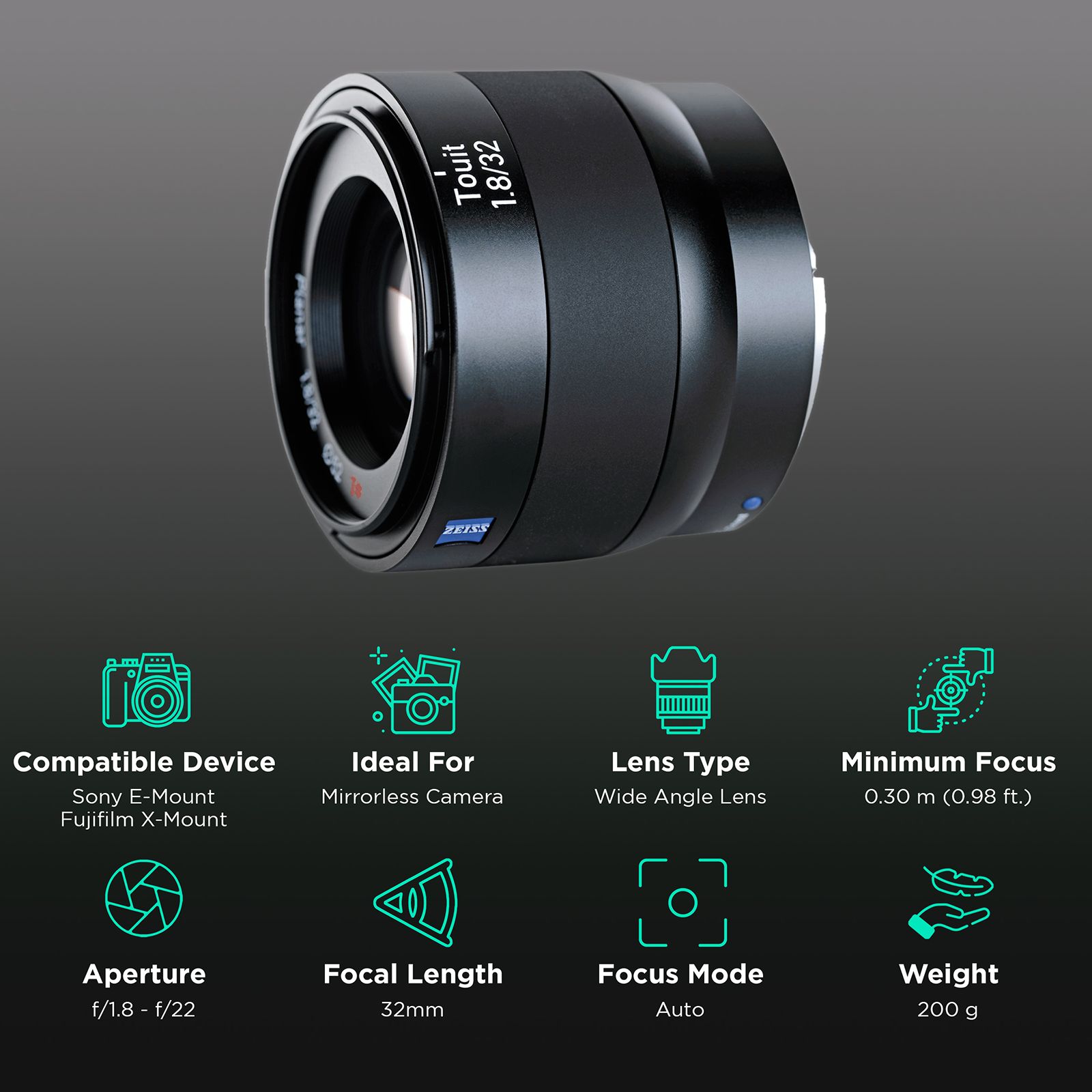 ZEISS Touit 32mm f/1.8 - f/22 Wide-Angle Lens for SONY E Mount, FUJIFILM X Mount (Smooth & Reliable Autofocus) ZEISS Touit 32mm f/1.8 - f/22 Wide-Angle Lens for SONY E Mount, FUJIFILM X Mount (Smooth & Reliable Autofocus)_3