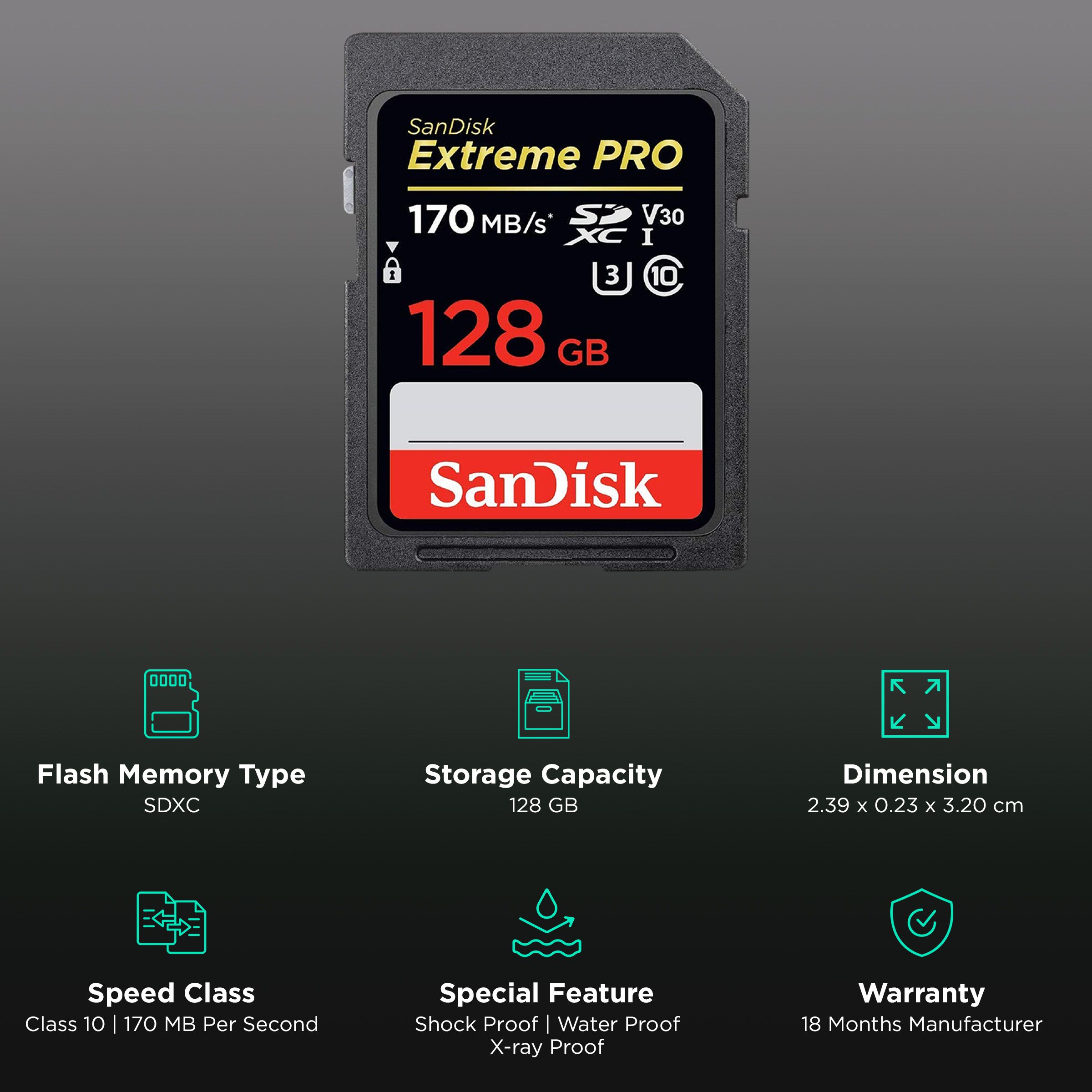 SanDisk Extreme PRO SDXC 128GB Class 3, Class 30, Class 10 170MB/s Memory Card_3