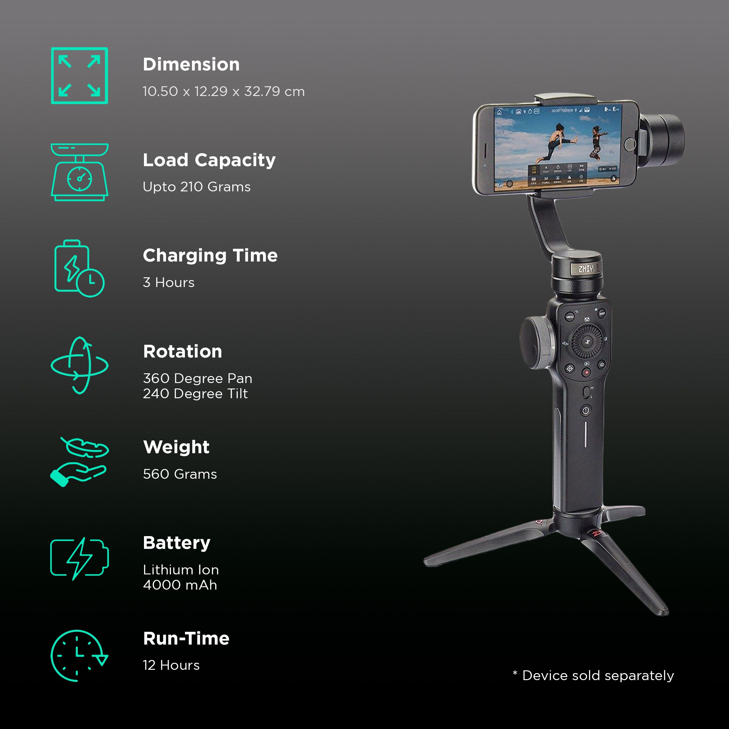 Zhiyun Smooth 4 3-Axis Gimbal for Mobile (240 Degree Tilt Rotate, Black)_2