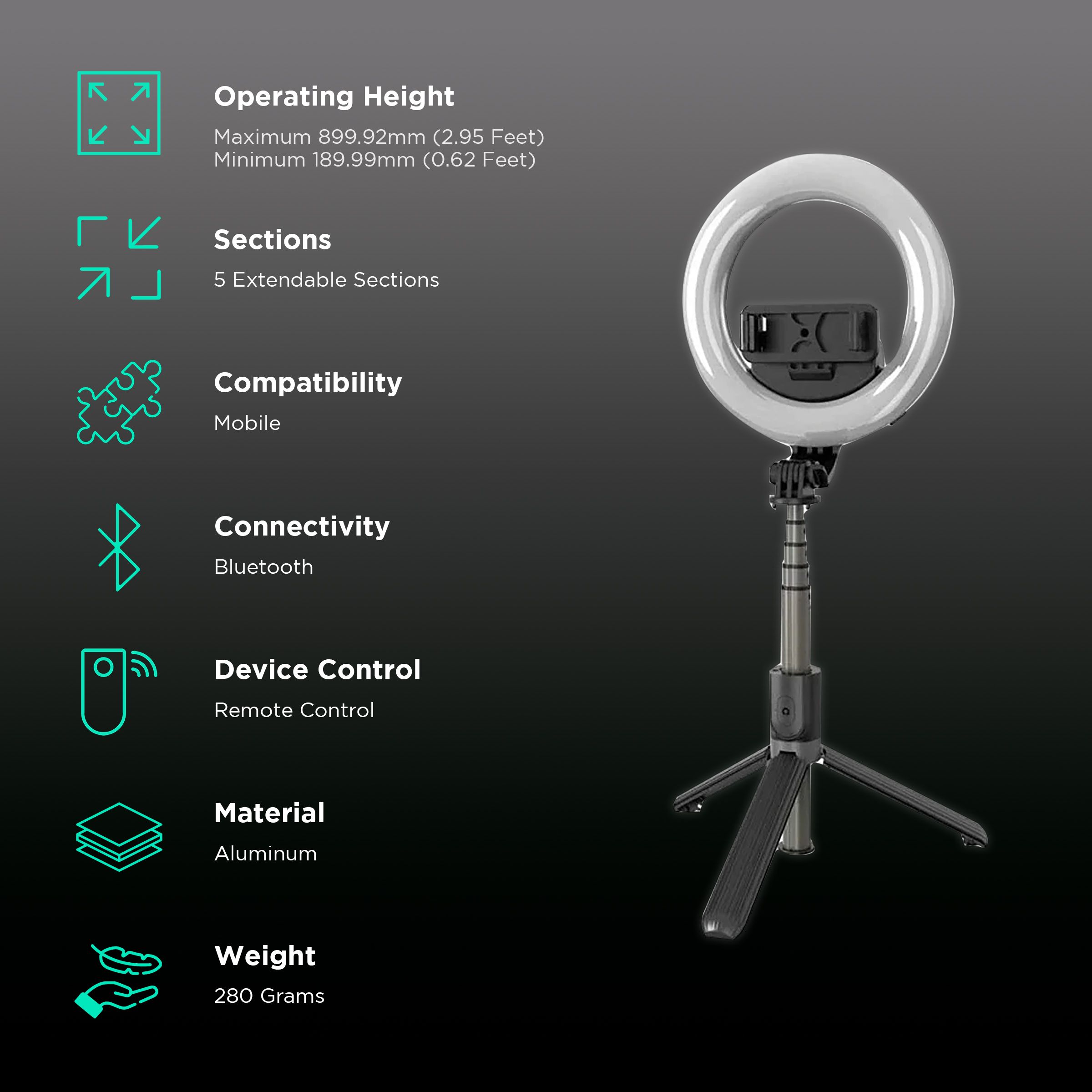 Dr. Vaku 90cm Adjustable Bluetooth Selfie Stick with Tripod for Mobile with Ring Light/Remote (Multi Functional, Black) Dr. Vaku 90cm Adjustable Bluetooth Selfie Stick with Tripod for Mobile with Ring Light/Remote (Multi Functional, Black)_2