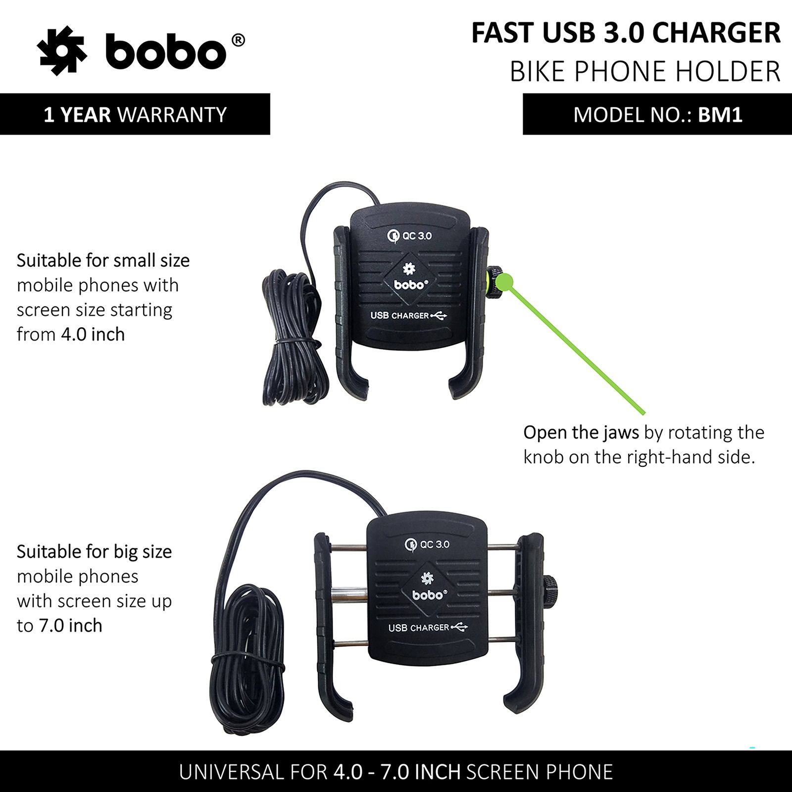 bobo BM1 Jaw Grip Bike Mount for Mobile (Water Proof, Black)_6