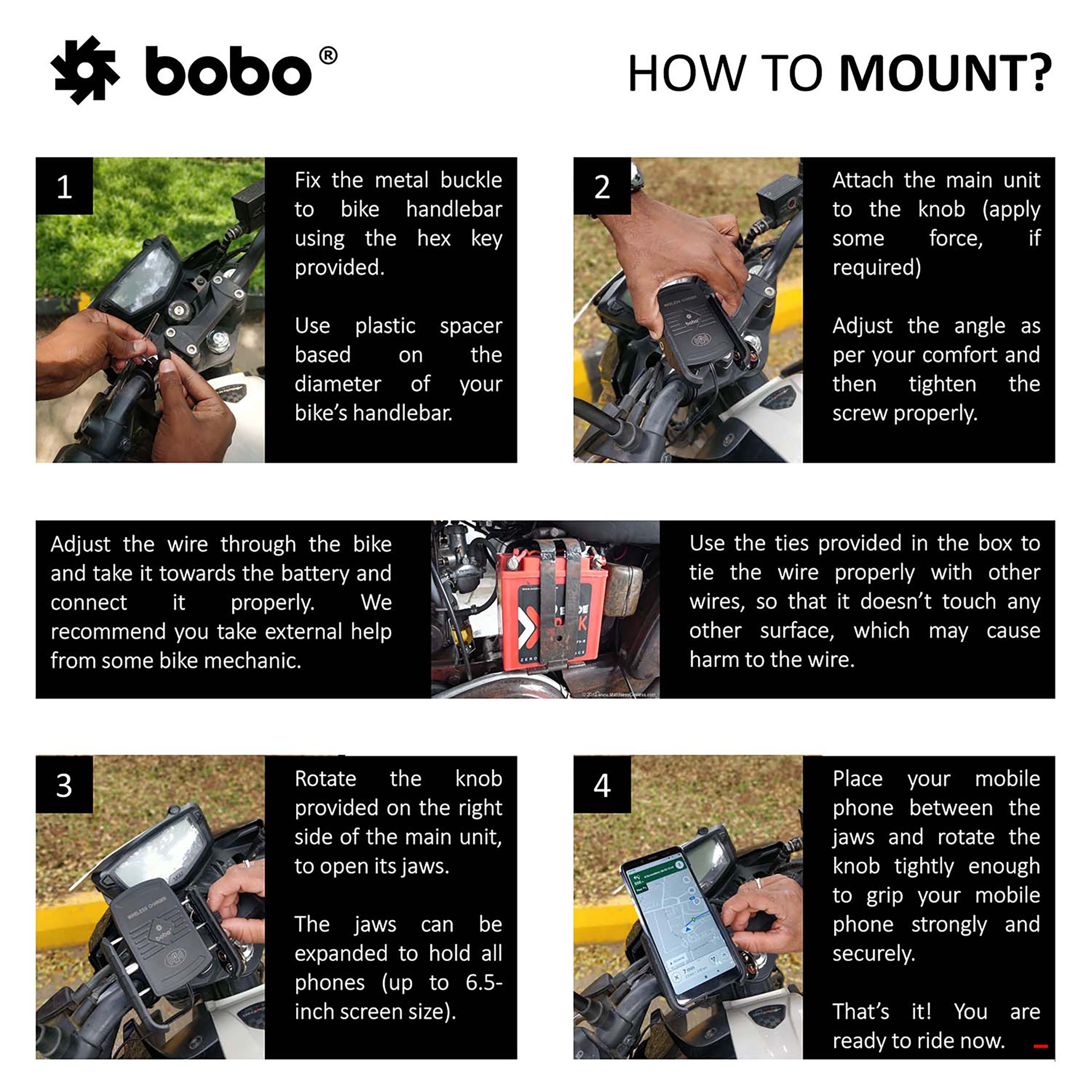 bobo BM6 Jaw Bike Mount for Mobile (Fast 15W Wireless Charger, Black) bobo BM6 Jaw Bike Mount for Mobile (Fast 15W Wireless Charger, Black)_3