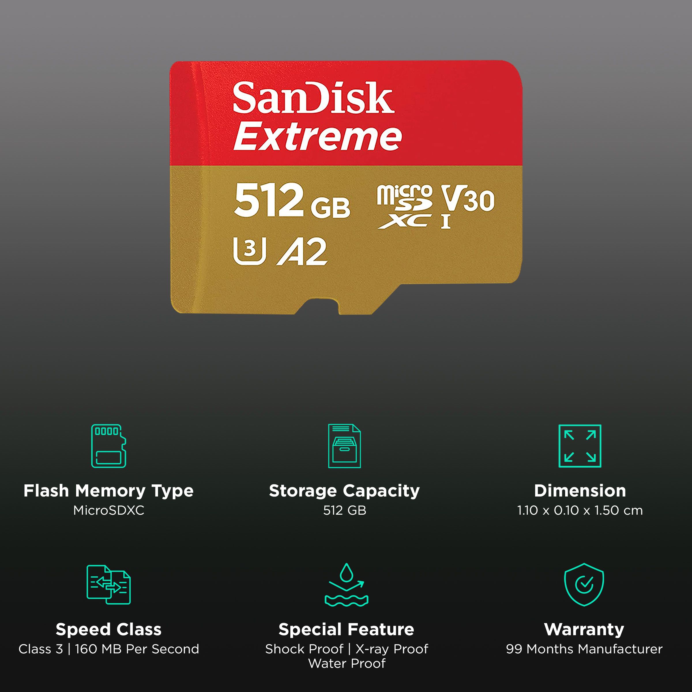 SanDisk Extreme MicroSDXC 512GB Class 10, Class 30, Class 3 160MB/s Memory Card_3