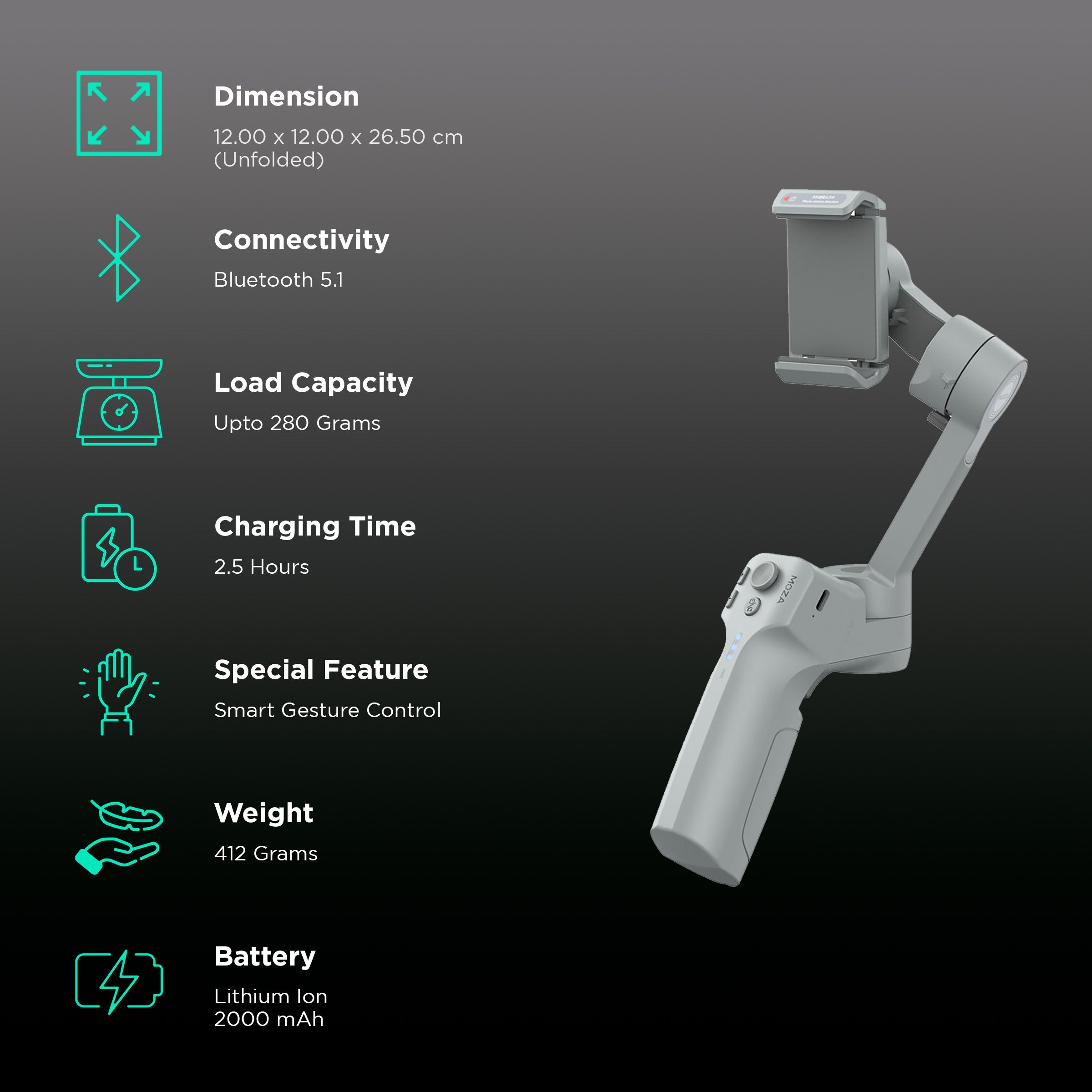 Moza Mini MX 3-Axis Gimbal for Mobile (Advanced Shooting Modes, Grey)_2
