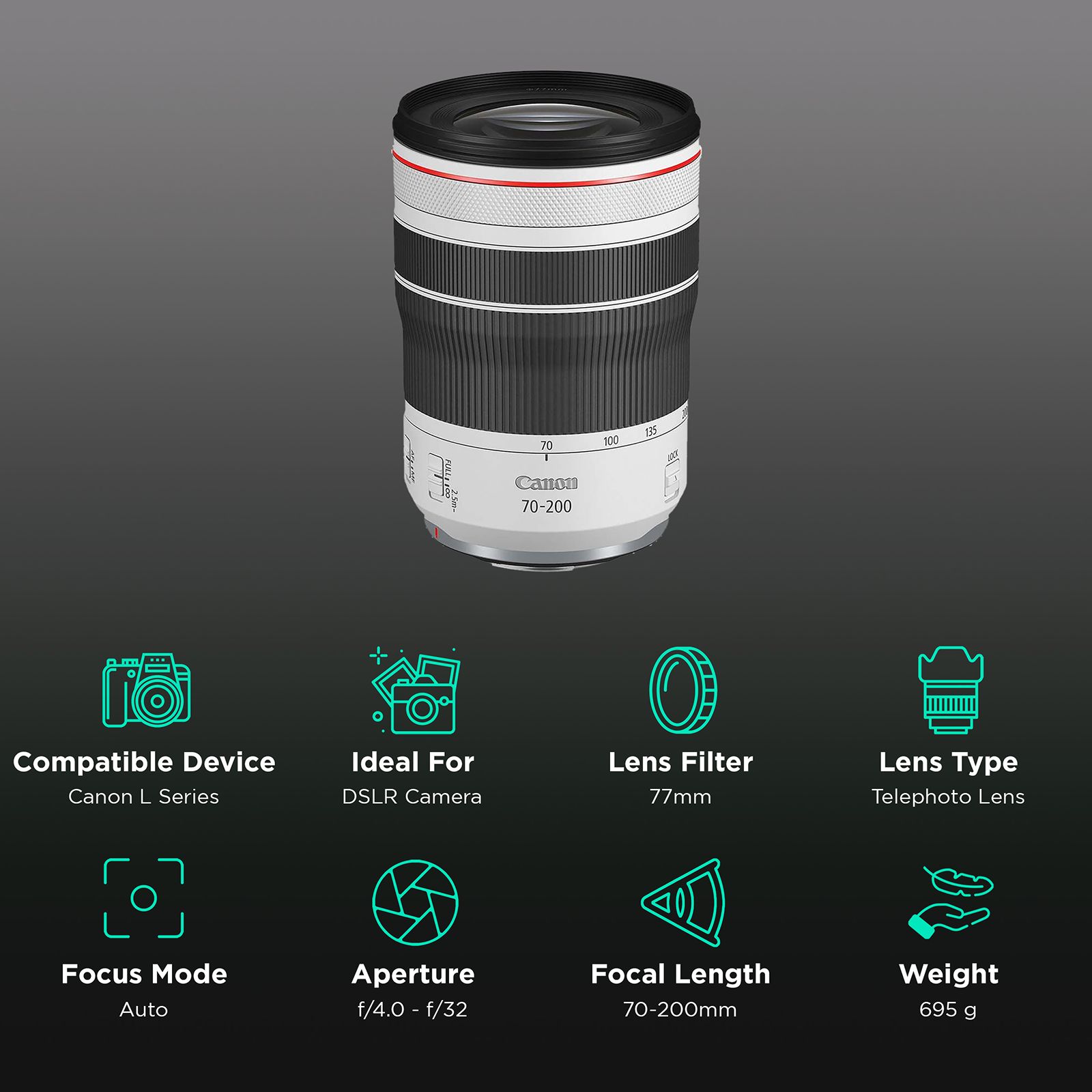 Canon RF 70-200mm f/32 - f/4 Telephoto Zoom Lens for Canon RF Mount (Dust & Drip Resistant) Canon RF 70-200mm f/32 - f/4 Telephoto Zoom Lens for Canon RF Mount (Dust & Drip Resistant)_3