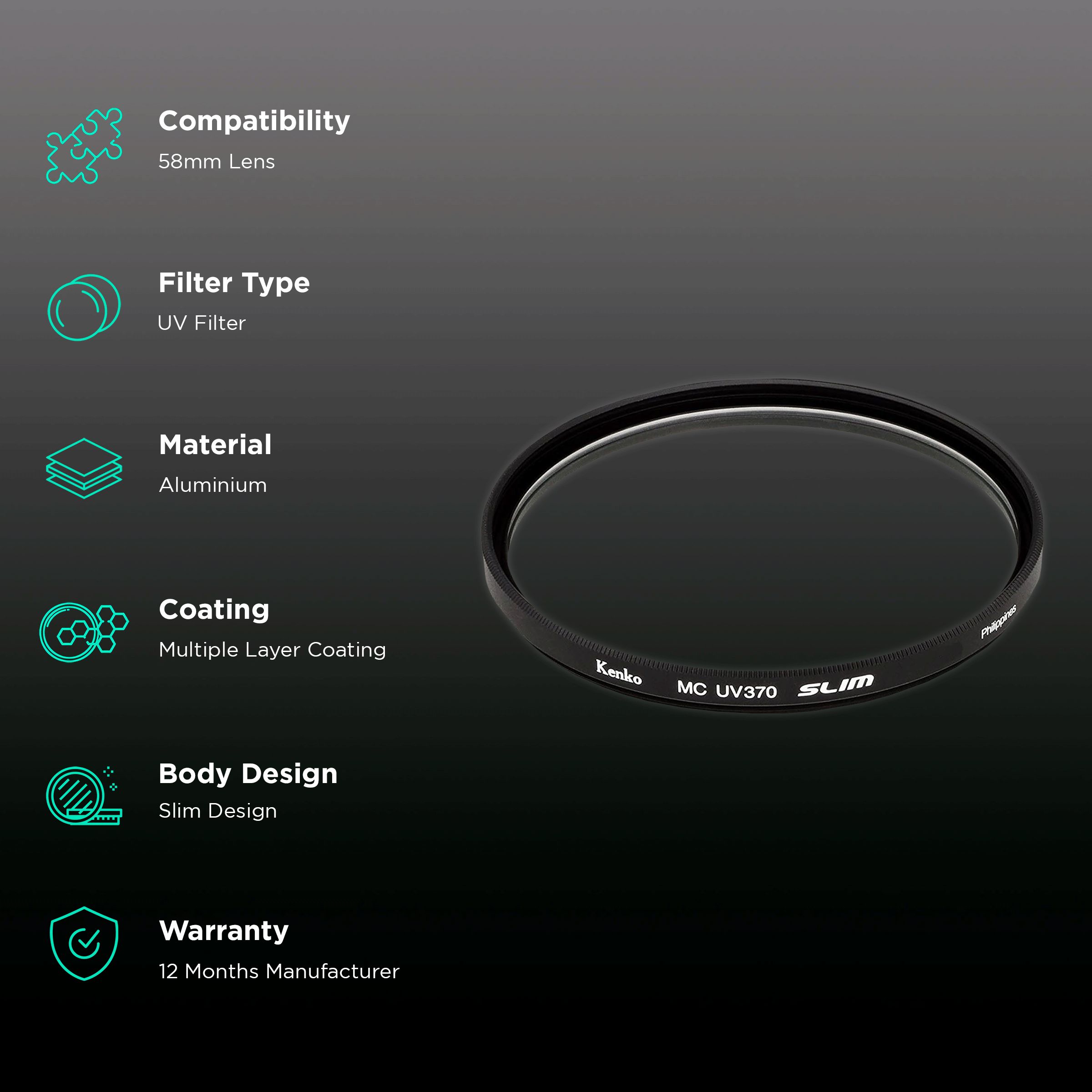 Kenko Smart UV370 58mm Camera Lens UV Filter (Low-Profile Frame)_2
