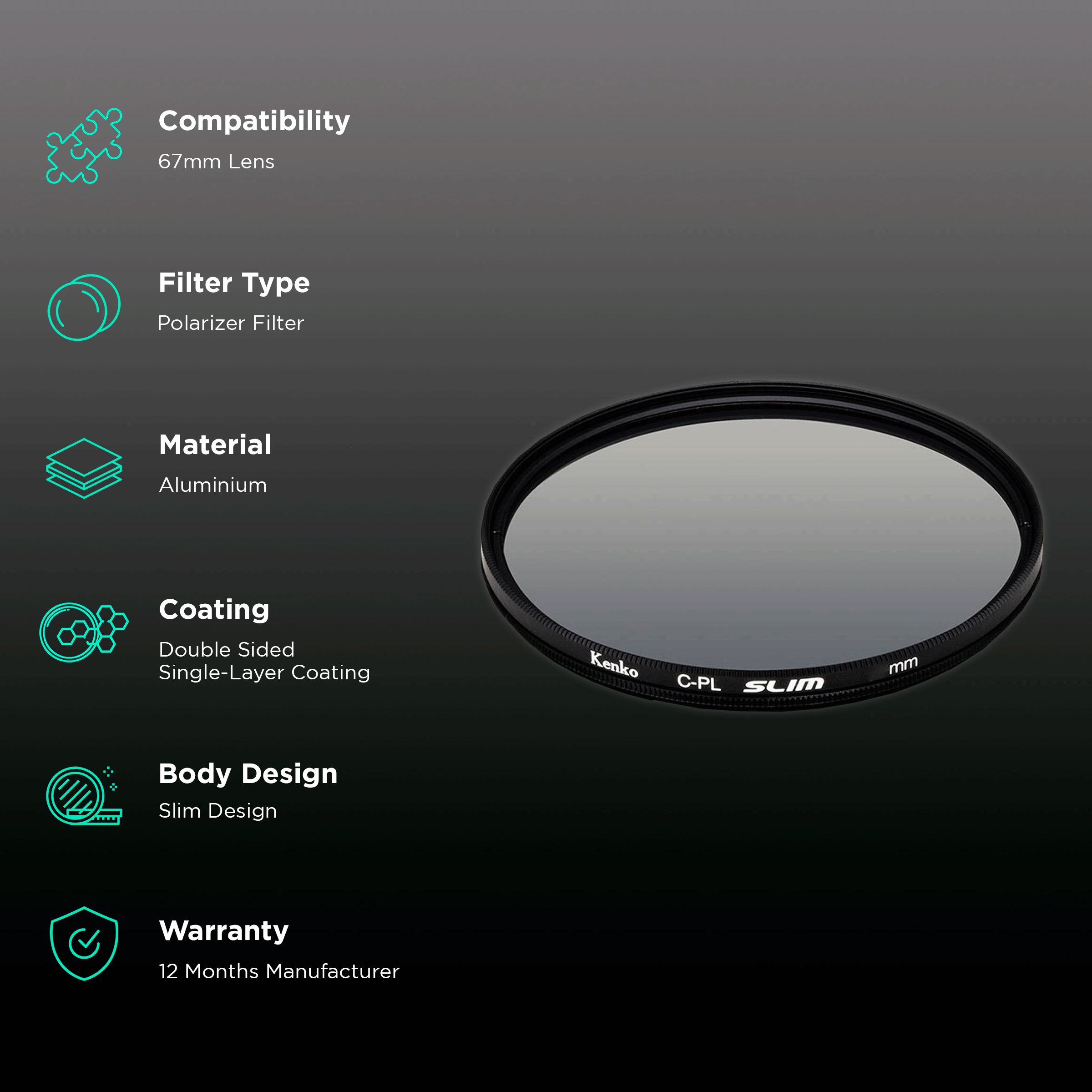 Kenko SMART C-PL 67mm Camera Lens Polarizer Filter (Absorbing Polarized Light)_2