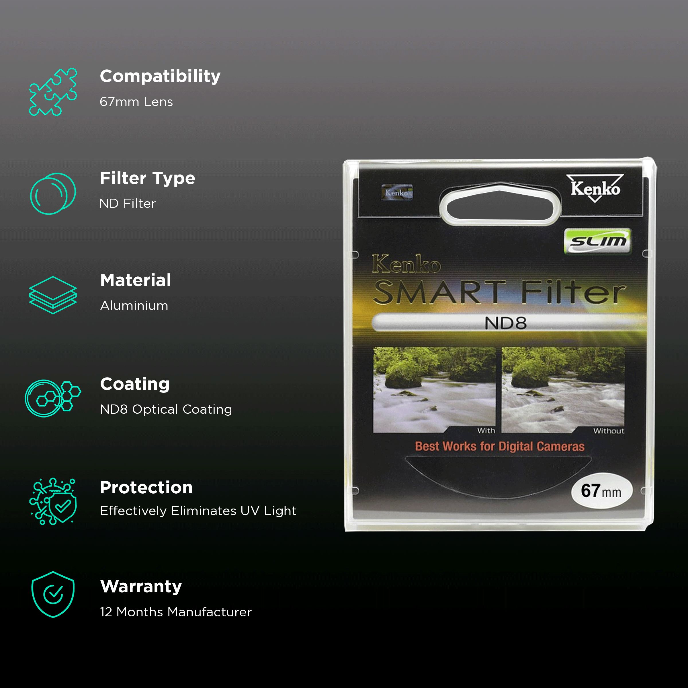 Kenko Smart ND8 67mm Camera Lens Neutral Density Filter (8 Filter Factor) Kenko Smart ND8 67mm Camera Lens Neutral Density Filter (8 Filter Factor)_2