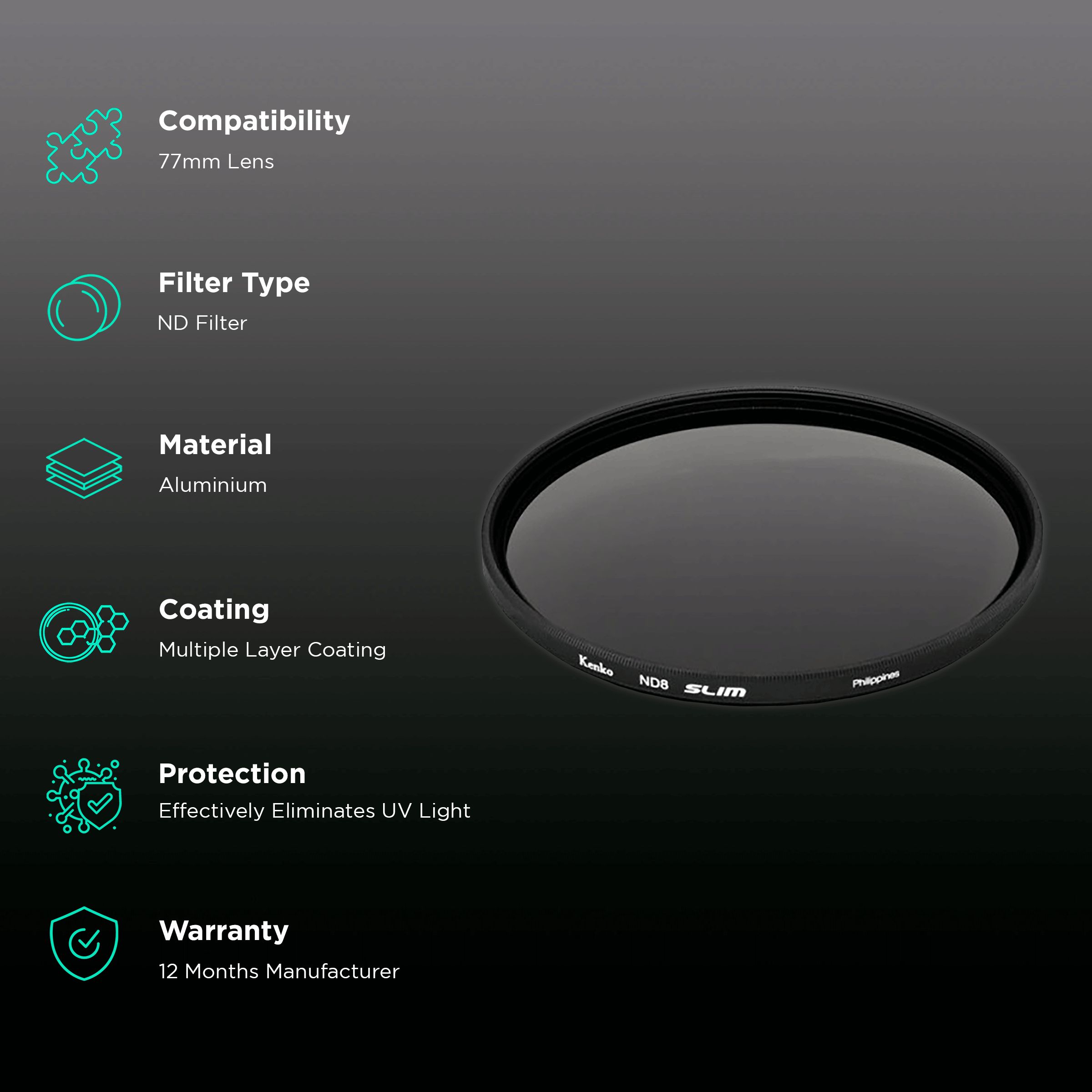 Kenko Smart ND8 77mm Camera Lens Neutral Density Filter (8 Filter Factor) Kenko Smart ND8 77mm Camera Lens Neutral Density Filter (8 Filter Factor)_2