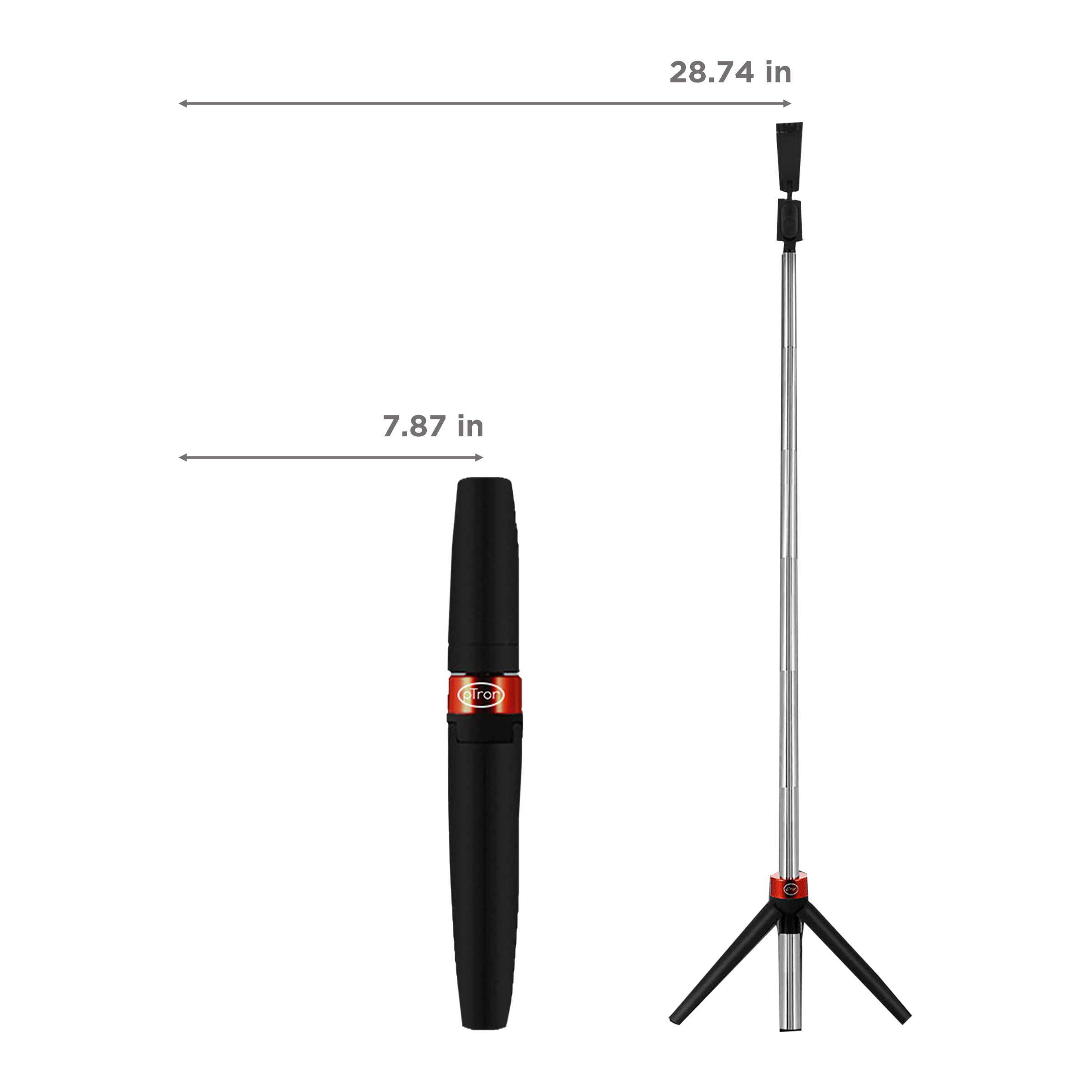 pTron Glam Plus 73cm Adjustable Bluetooth Selfie Stick with Tripod for Mobile (360 Degree Adjustable Phone Cradle, Black/Red)_3
