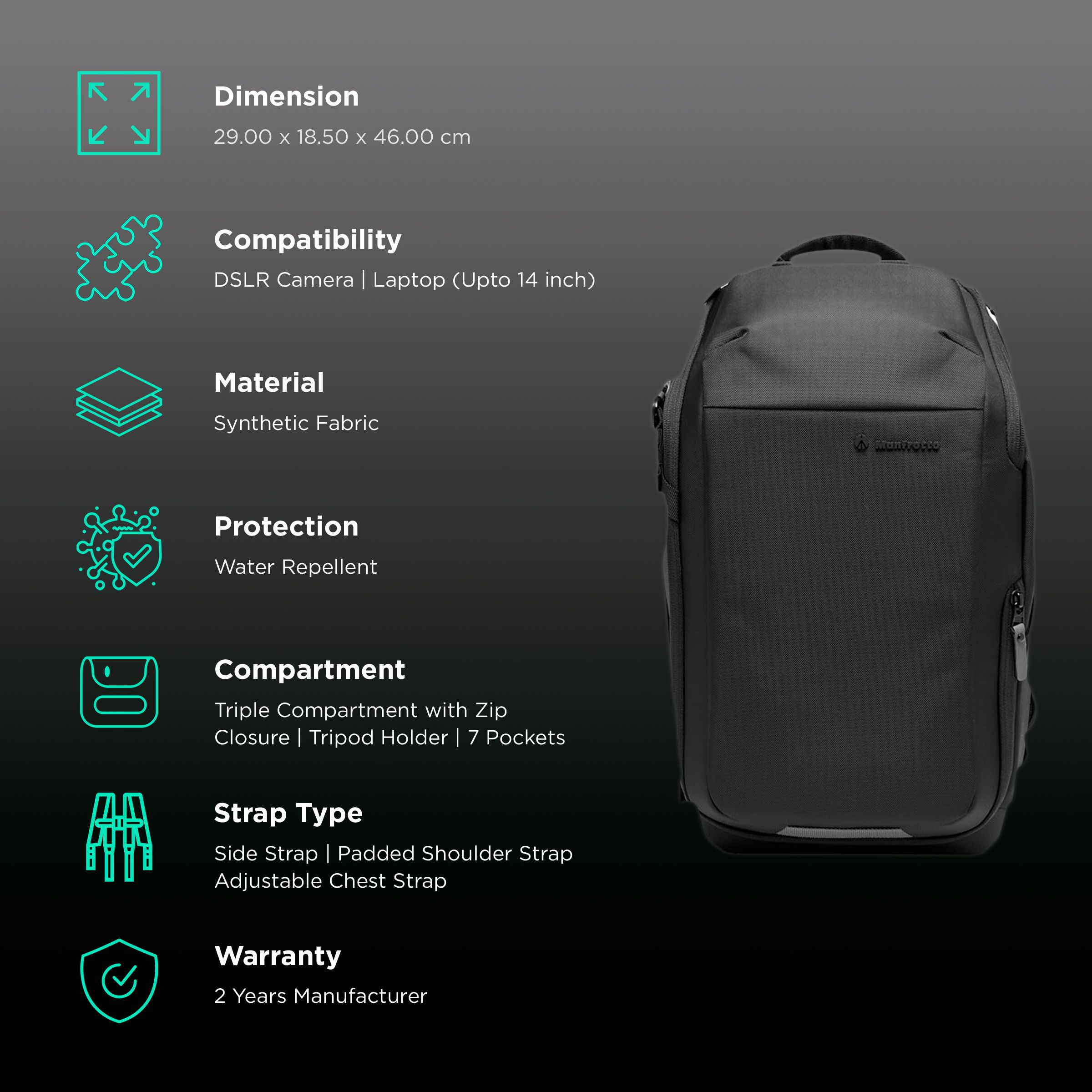 Manfrotto Advanced Active III Water Repellent Backpack Camera Bag for DSLR (M-Guard Protection System, Black) Manfrotto Advanced Active III Water Repellent Backpack Camera Bag for DSLR (M-Guard Protection System, Black)_2