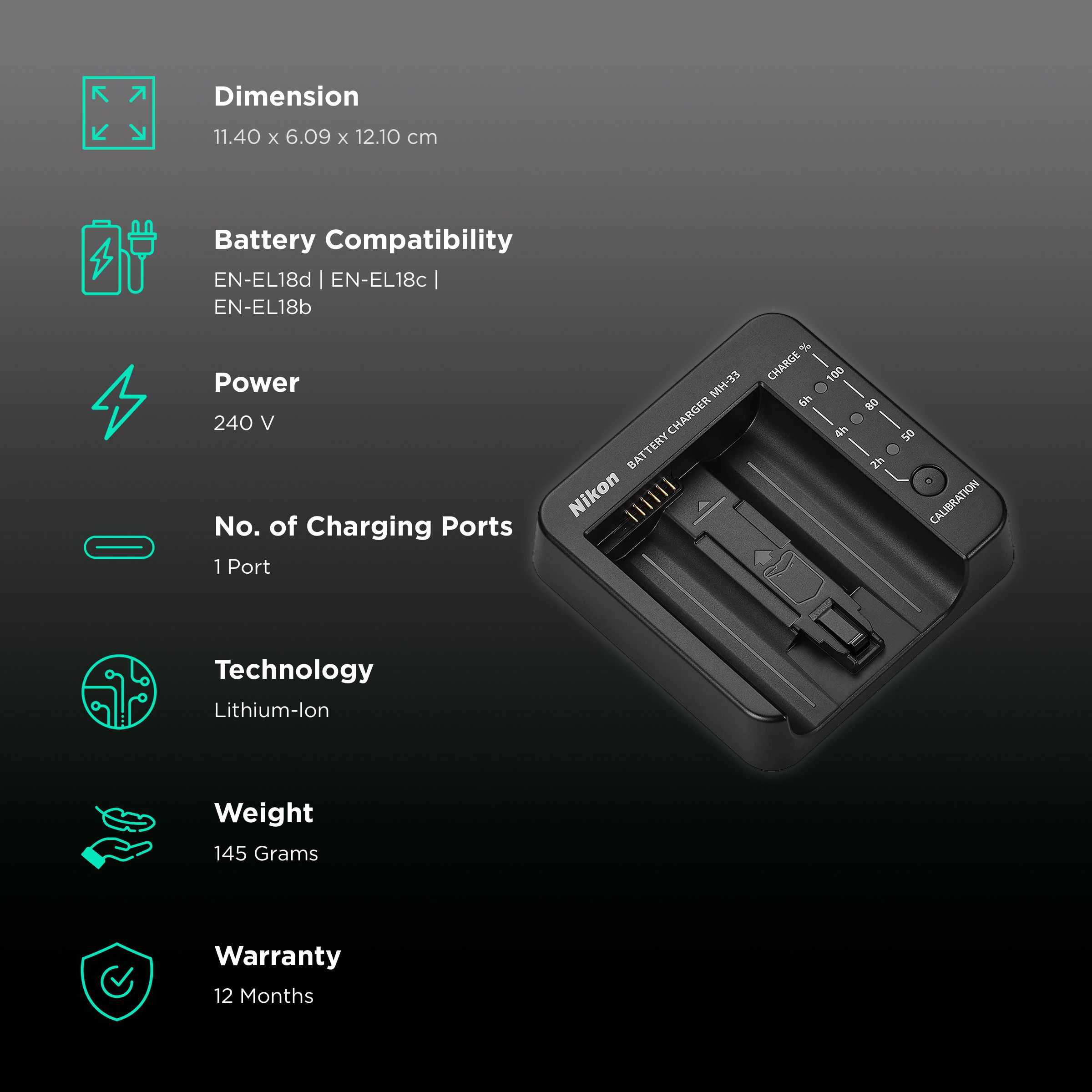 Nikon MH-33 Camera Battery Charger for EN-EL18d (4 Hours to Charge)_2