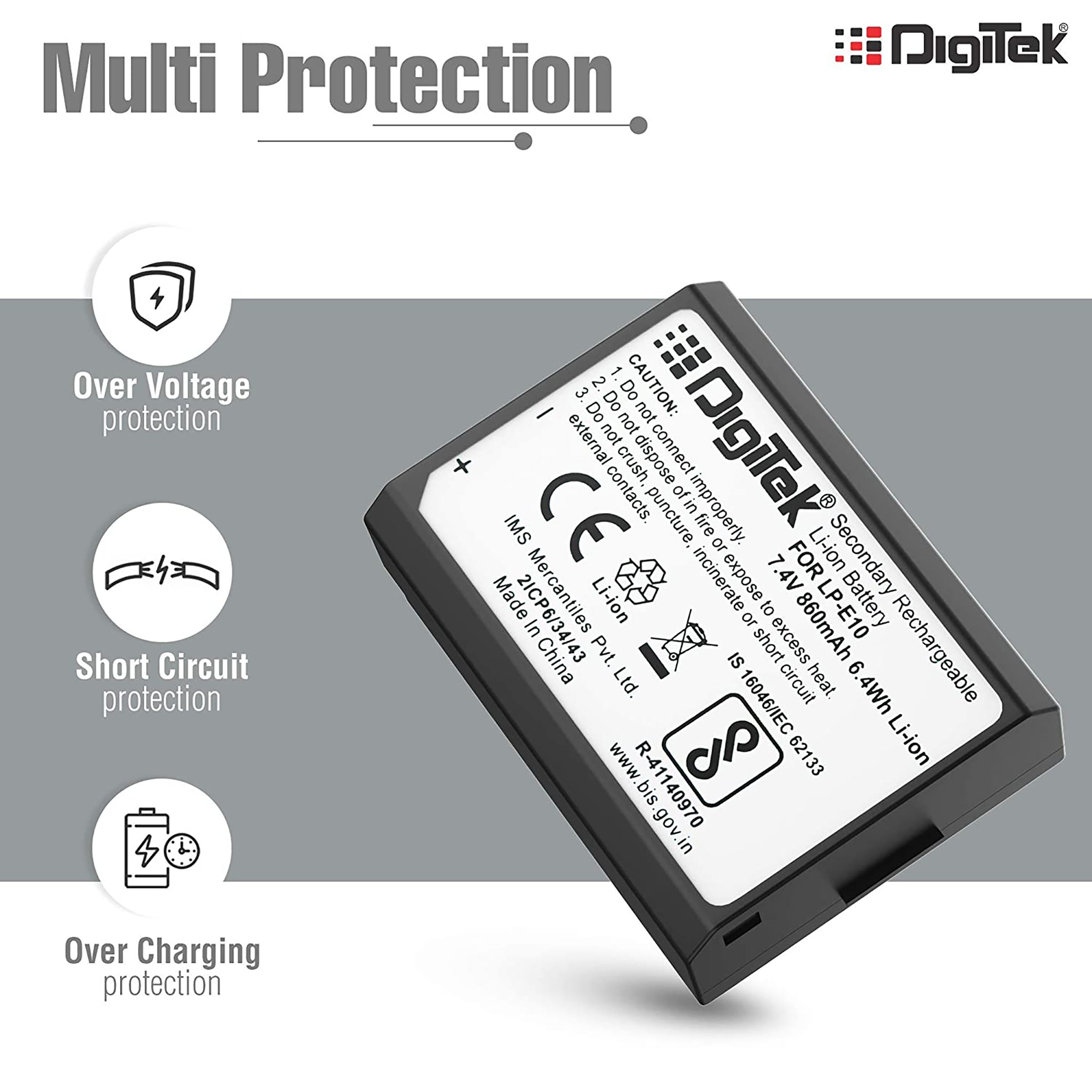 DigiTek LP-E10 860 mAh Li-ion Rechargeable Battery for EOS 1100D, 1200D, 1300D and Rebel T3 DigiTek LP-E10 860 mAh Li-ion Rechargeable Battery for EOS 1100D, 1200D, 1300D and Rebel T3_5