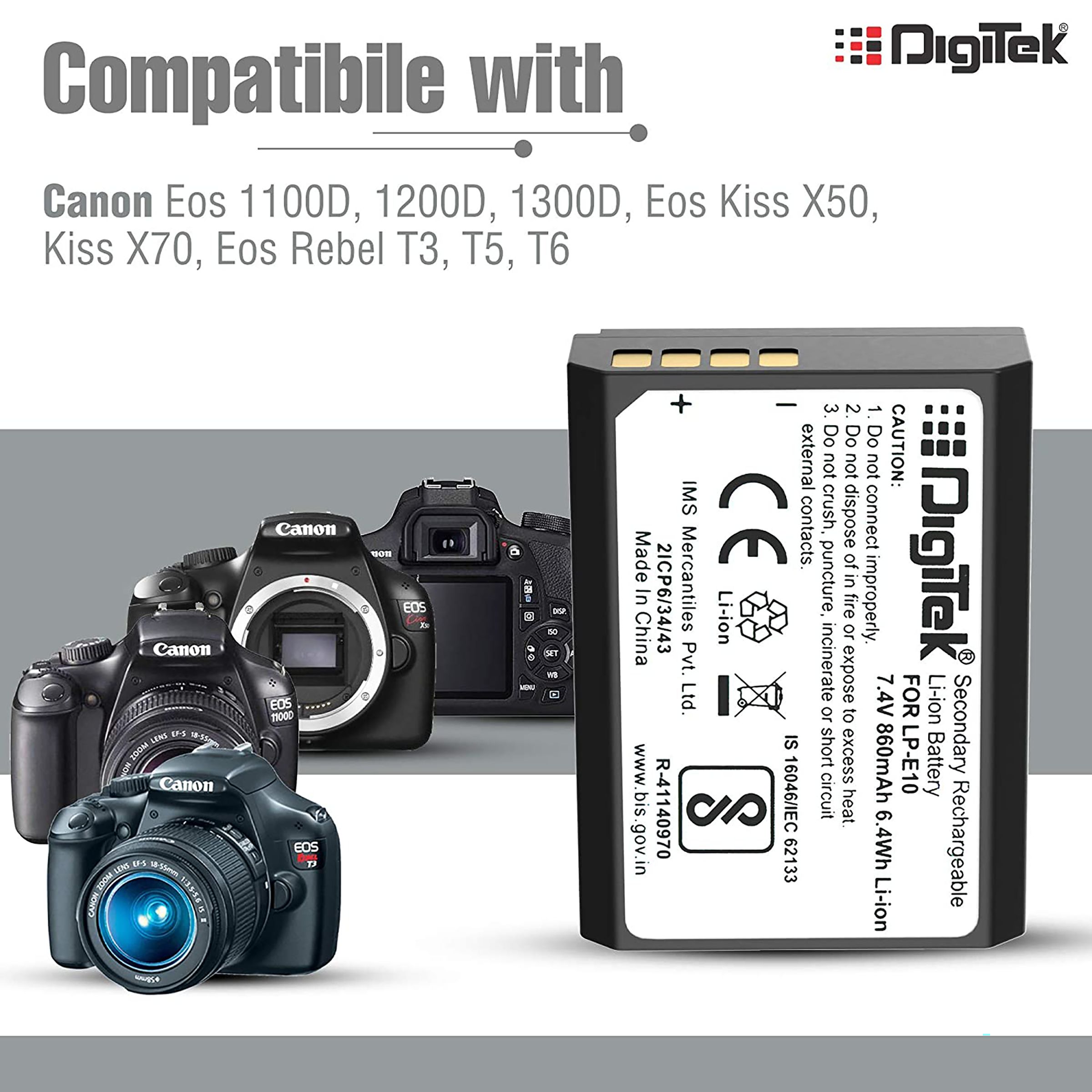 DigiTek LP-E10 860 mAh Li-ion Rechargeable Battery for EOS 1100D, 1200D, 1300D and Rebel T3 DigiTek LP-E10 860 mAh Li-ion Rechargeable Battery for EOS 1100D, 1200D, 1300D and Rebel T3_6