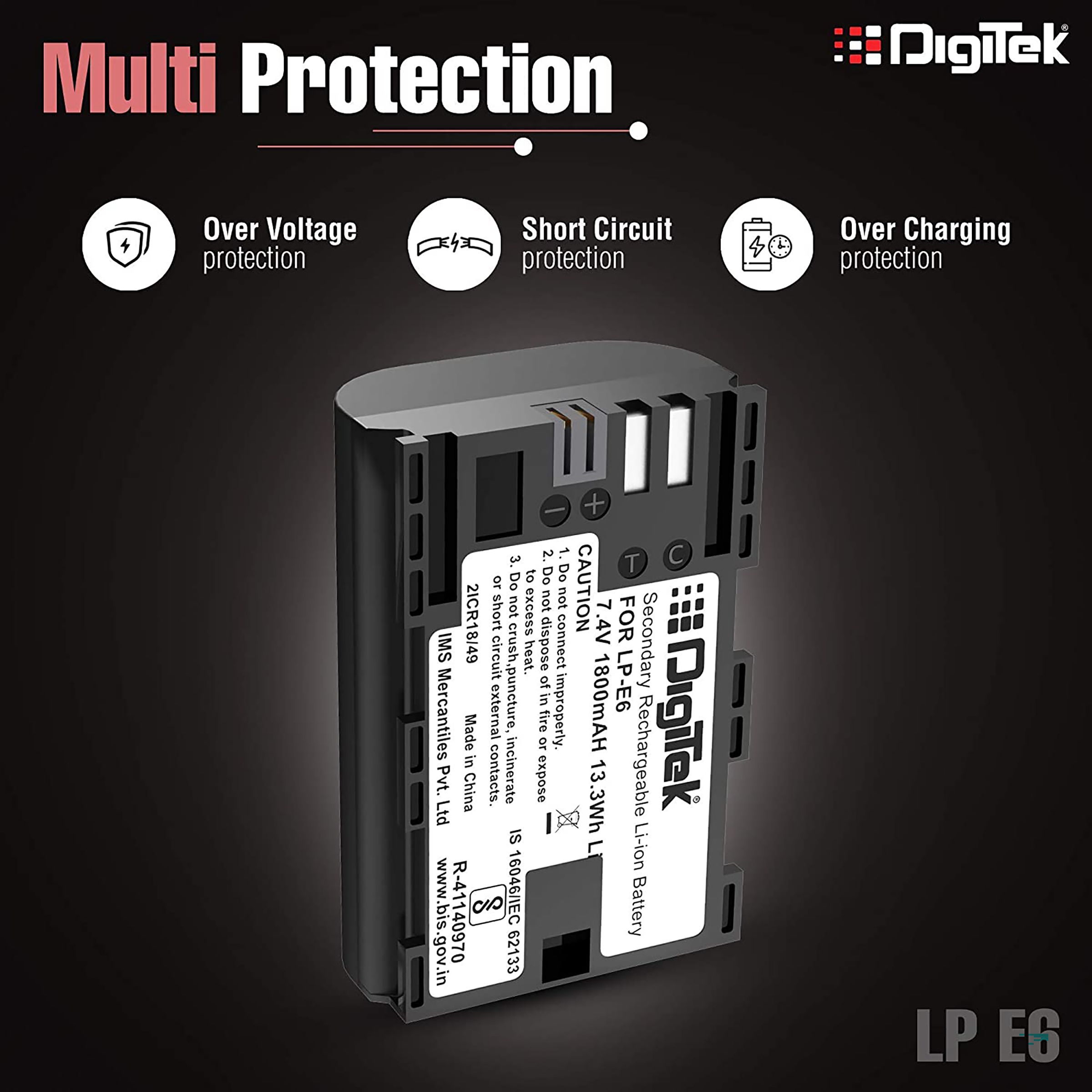 DigiTek LP-E6 New 1800 mAh Li-ion Rechargeable Battery for EOS 5D Mark IV, 5Ds, 5DS R, 6D and 6D Mark II DigiTek LP-E6 New 1800 mAh Li-ion Rechargeable Battery for EOS 5D Mark IV, 5Ds, 5DS R, 6D and 6D Mark II_3
