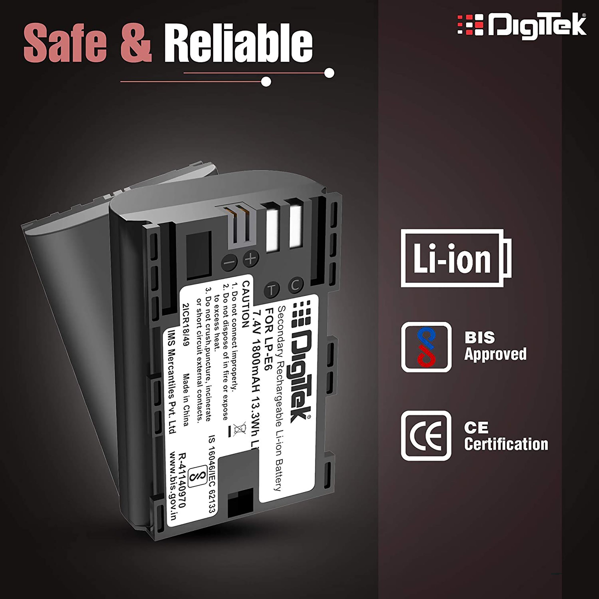 DigiTek LP-E6 New 1800 mAh Li-ion Rechargeable Battery for EOS 5D Mark IV, 5Ds, 5DS R, 6D and 6D Mark II DigiTek LP-E6 New 1800 mAh Li-ion Rechargeable Battery for EOS 5D Mark IV, 5Ds, 5DS R, 6D and 6D Mark II_5