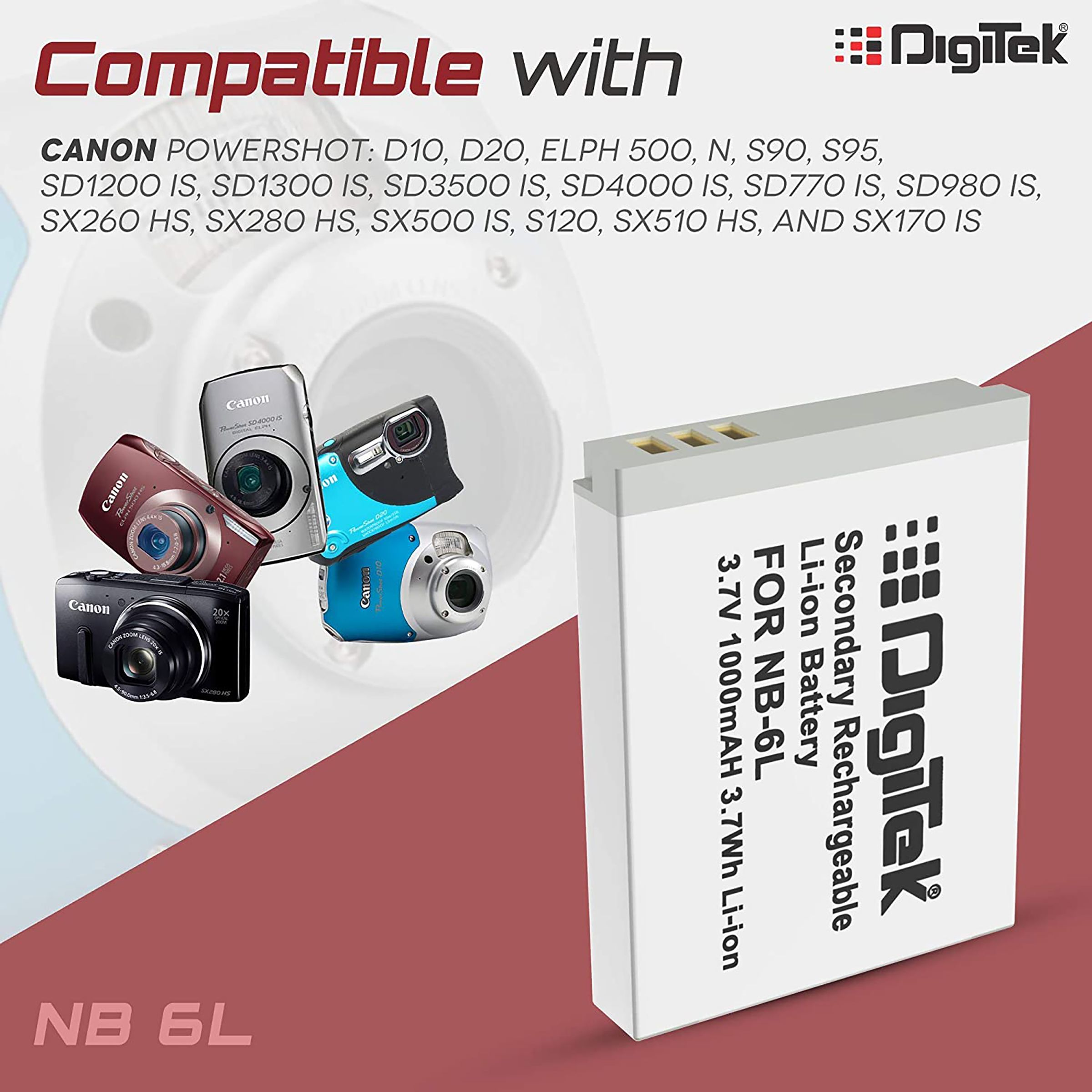 DigiTek NB-6L 1000 mAh Li-ion Rechargeable Battery for PowerShot SD4000 DigiTek NB-6L 1000 mAh Li-ion Rechargeable Battery for PowerShot SD4000_3