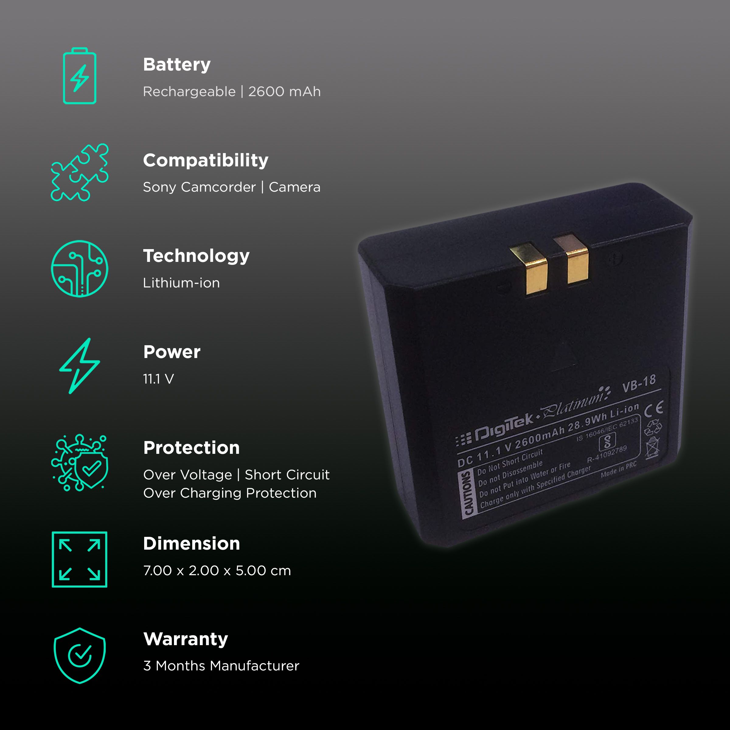 DigiTek VB-18 Platinum 2600 mAh Li-ion Rechargeable Battery_2
