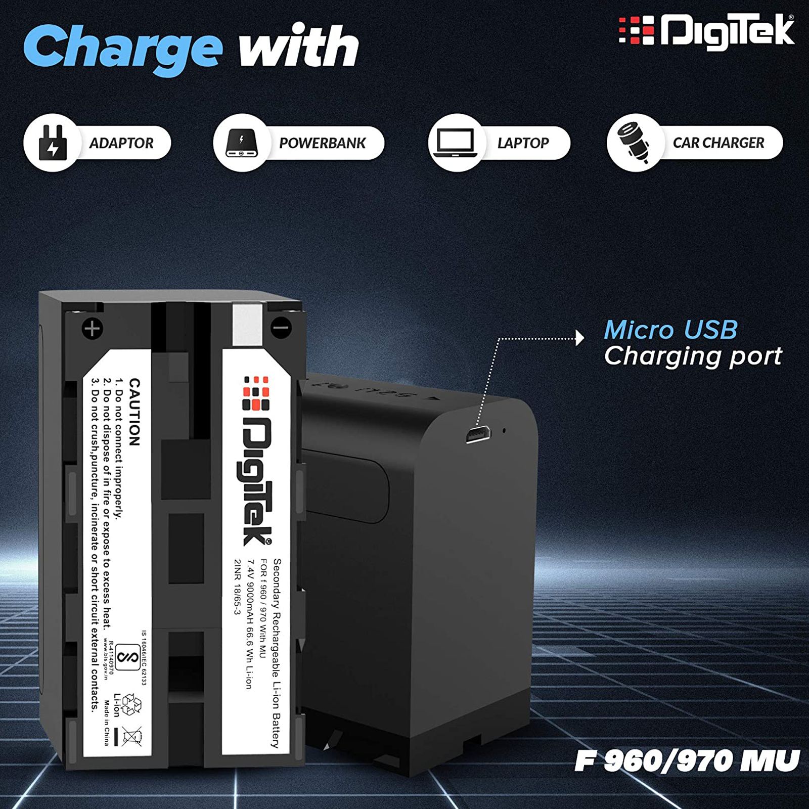 DigiTek NP-F960/970 MU 9000 mAh Li-ion Rechargeable Battery for PD150, 150P, 170, 170P, TR1, V15 and V25_3