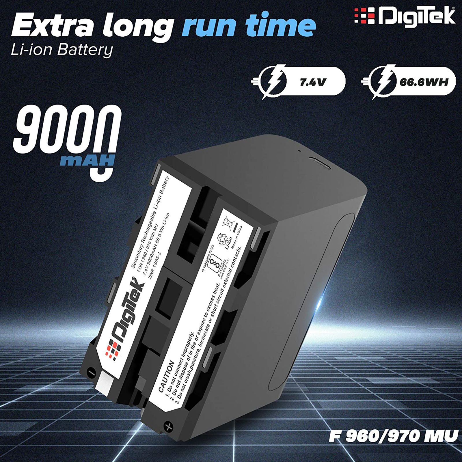DigiTek NP-F960/970 MU 9000 mAh Li-ion Rechargeable Battery for PD150, 150P, 170, 170P, TR1, V15 and V25_4